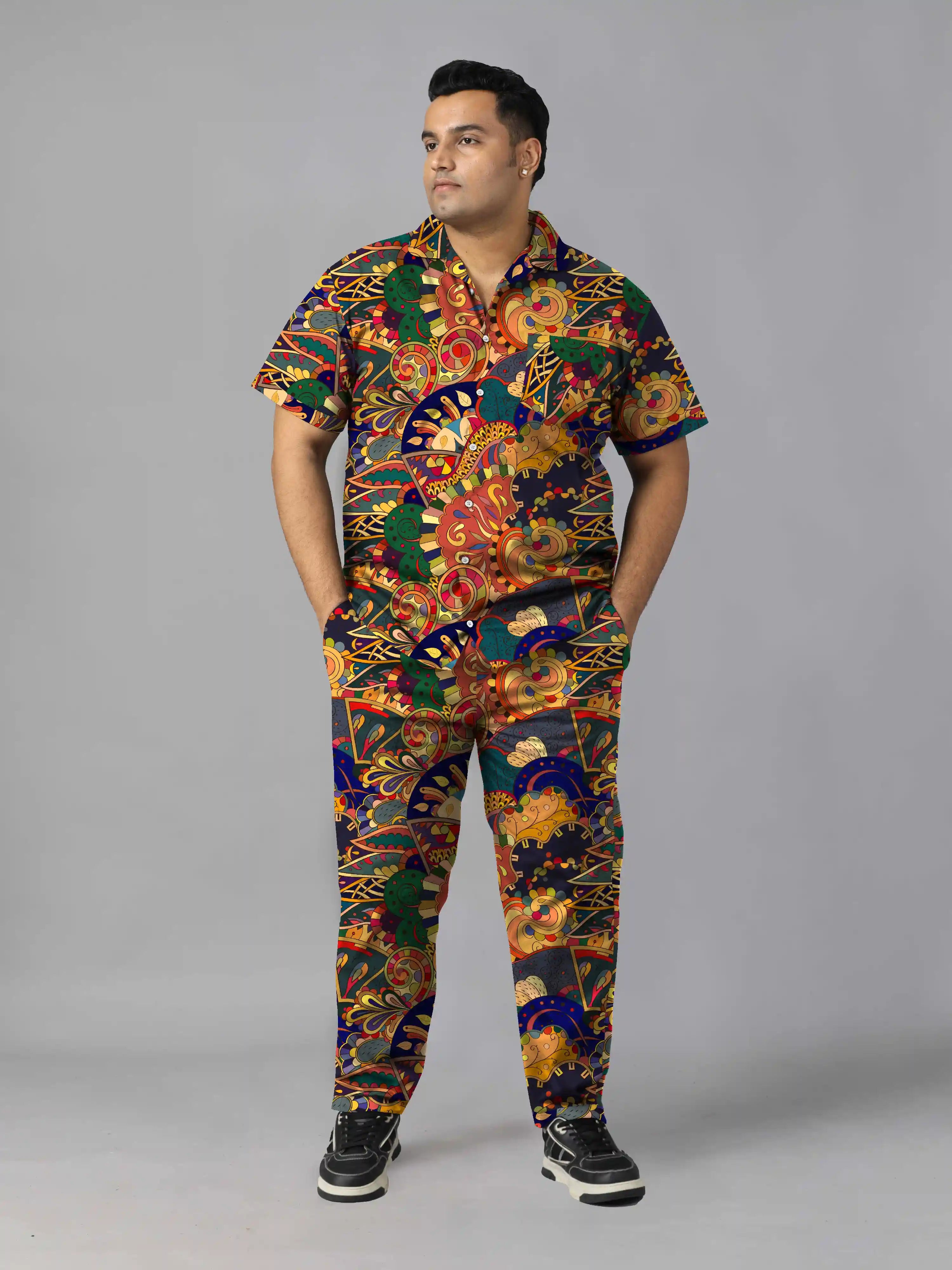 Mehndi Designs Digital Printed Plus Size Men's Full Co-Ord Set
