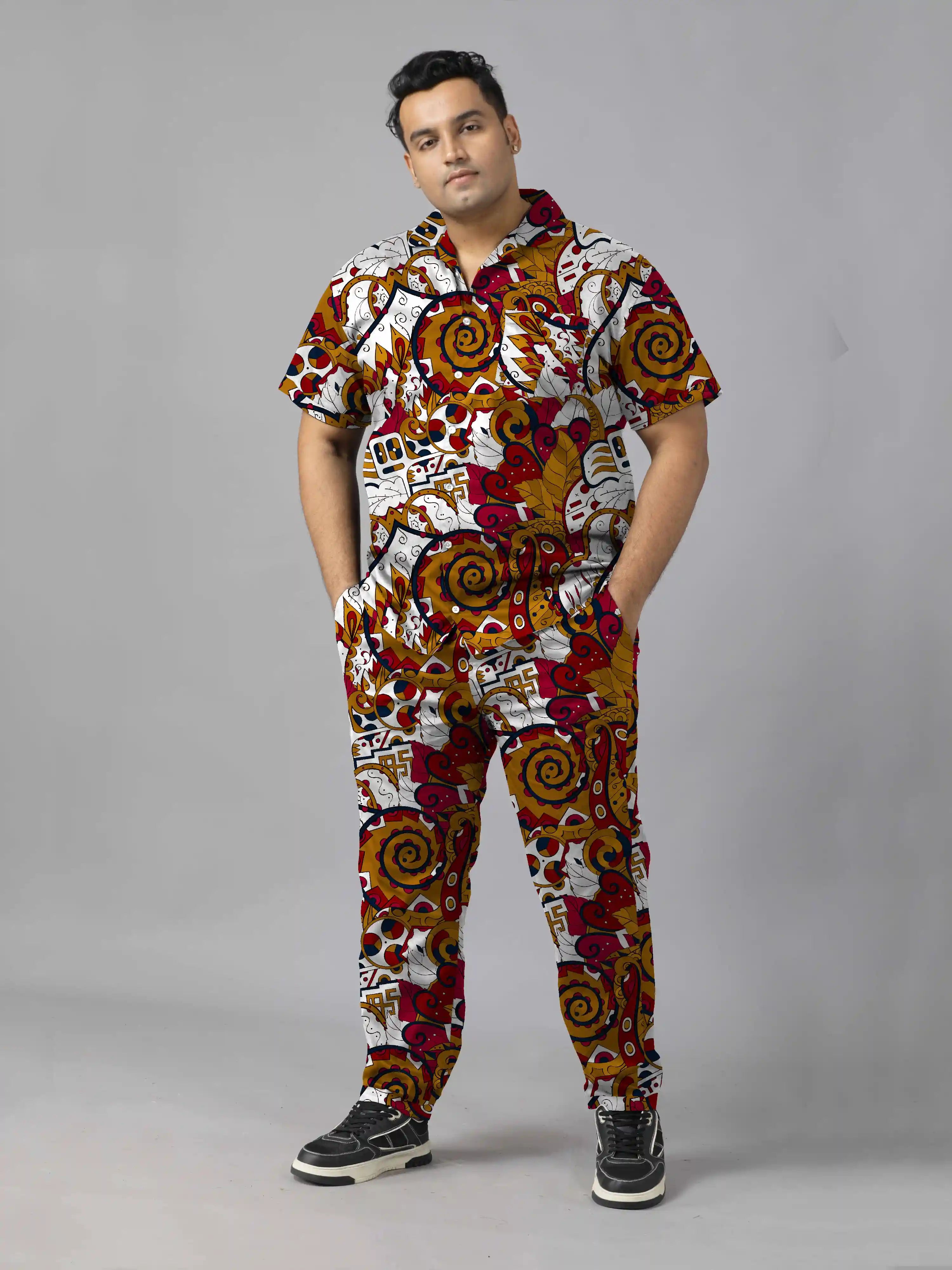 Kalamakari Digital Printed Plus Size Men's Full Co-Ord Set