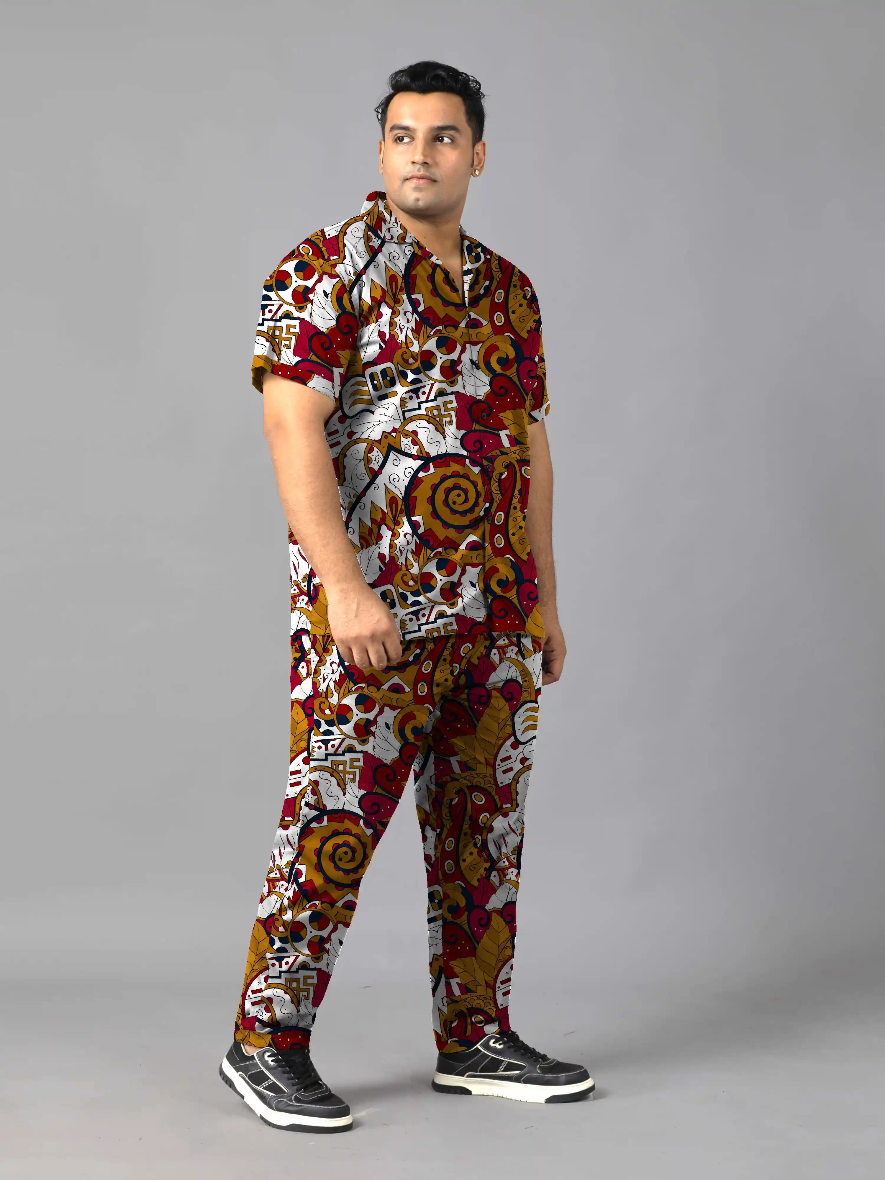 Kalamakari Digital Printed Plus Size Men's Full Co-Ord Set