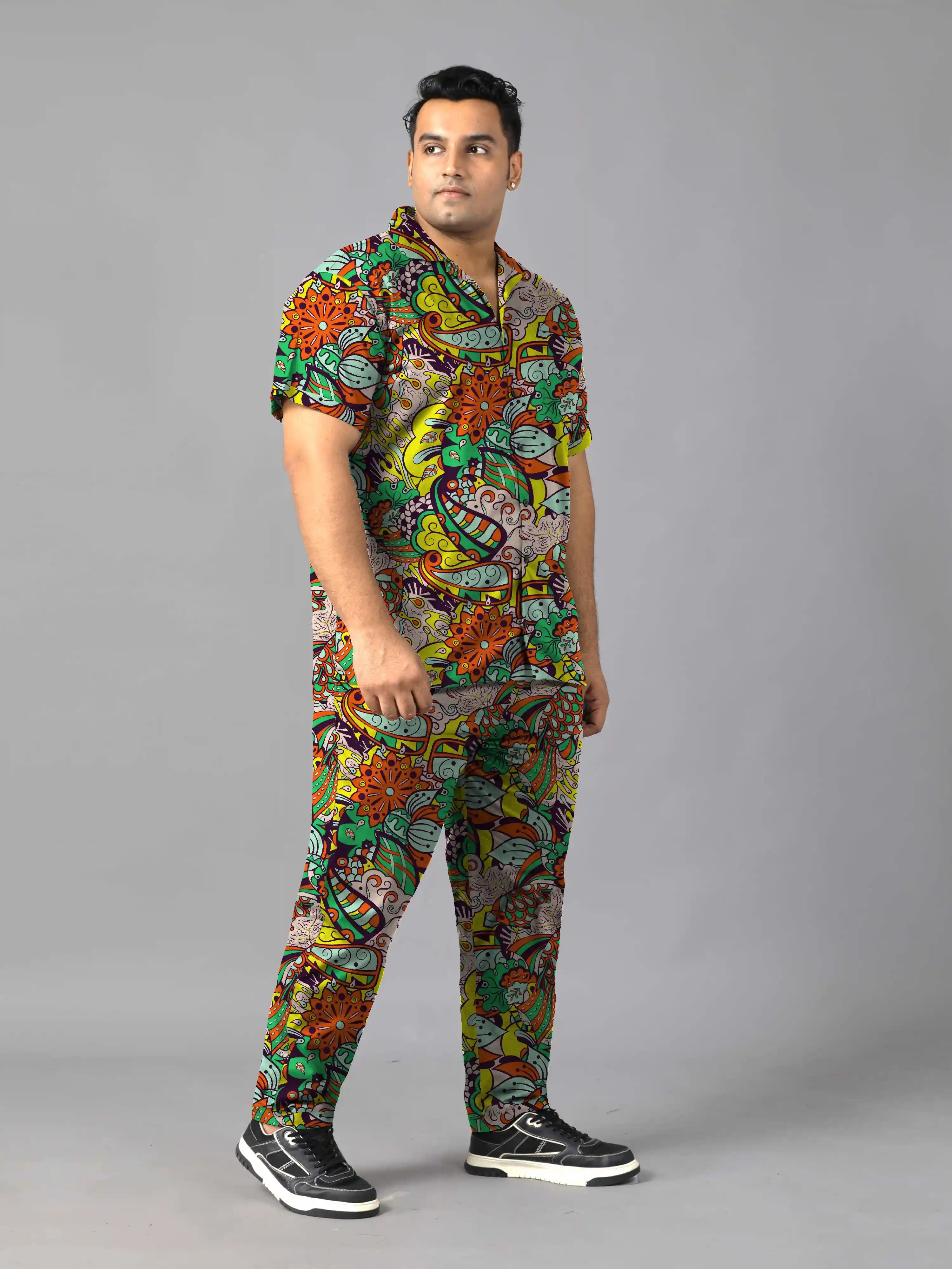Tracery Pattern Digital Printed Plus Size Men's Full Co-Ord Set
