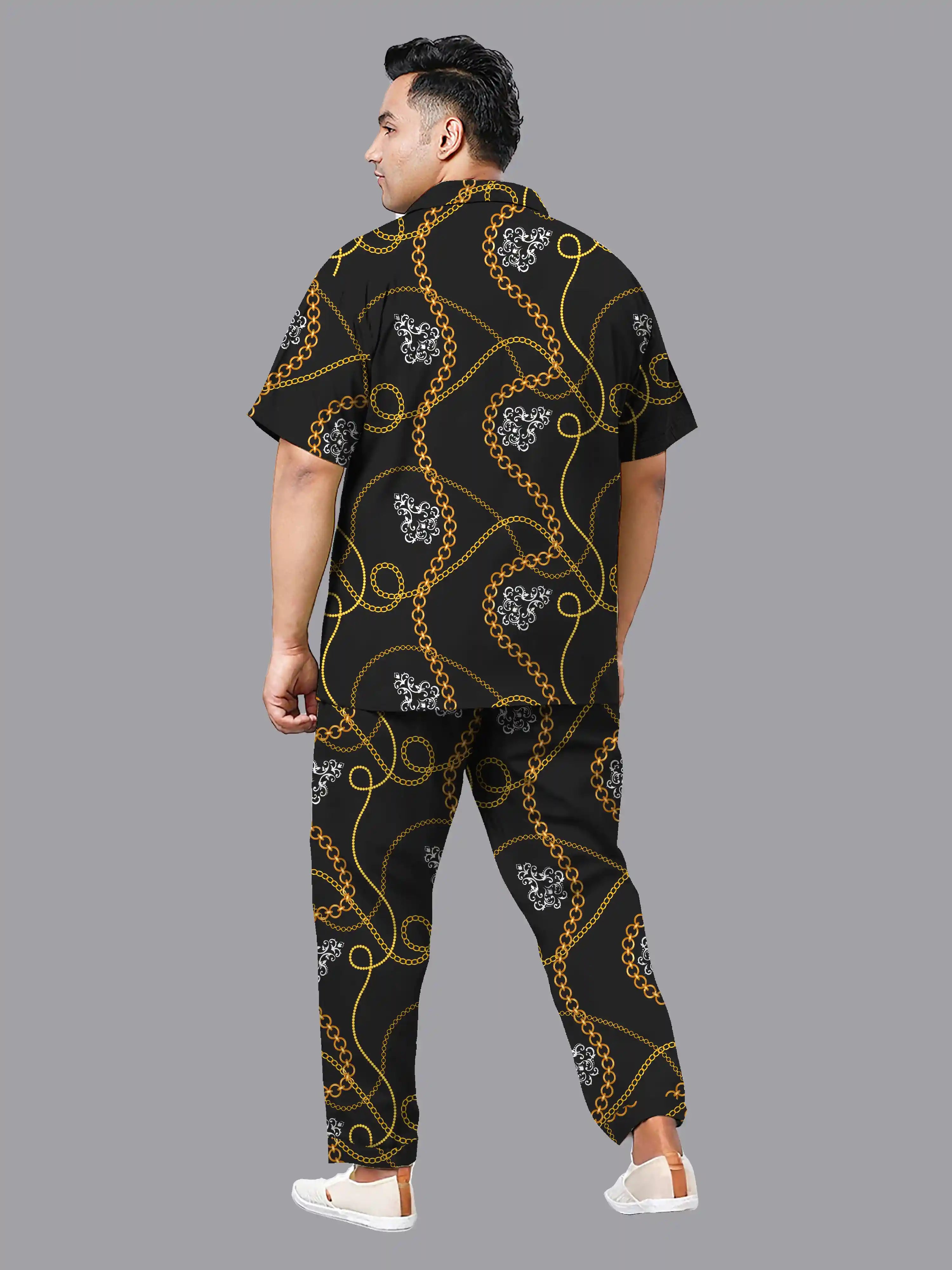 Gold Chain Digital Printed Plus Size Men's Full Co-Ord Set