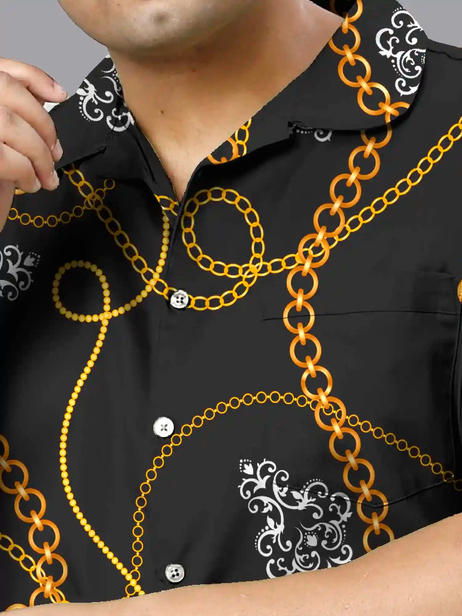 Gold Chain Digital Printed Plus Size Men's Full Co-Ord Set