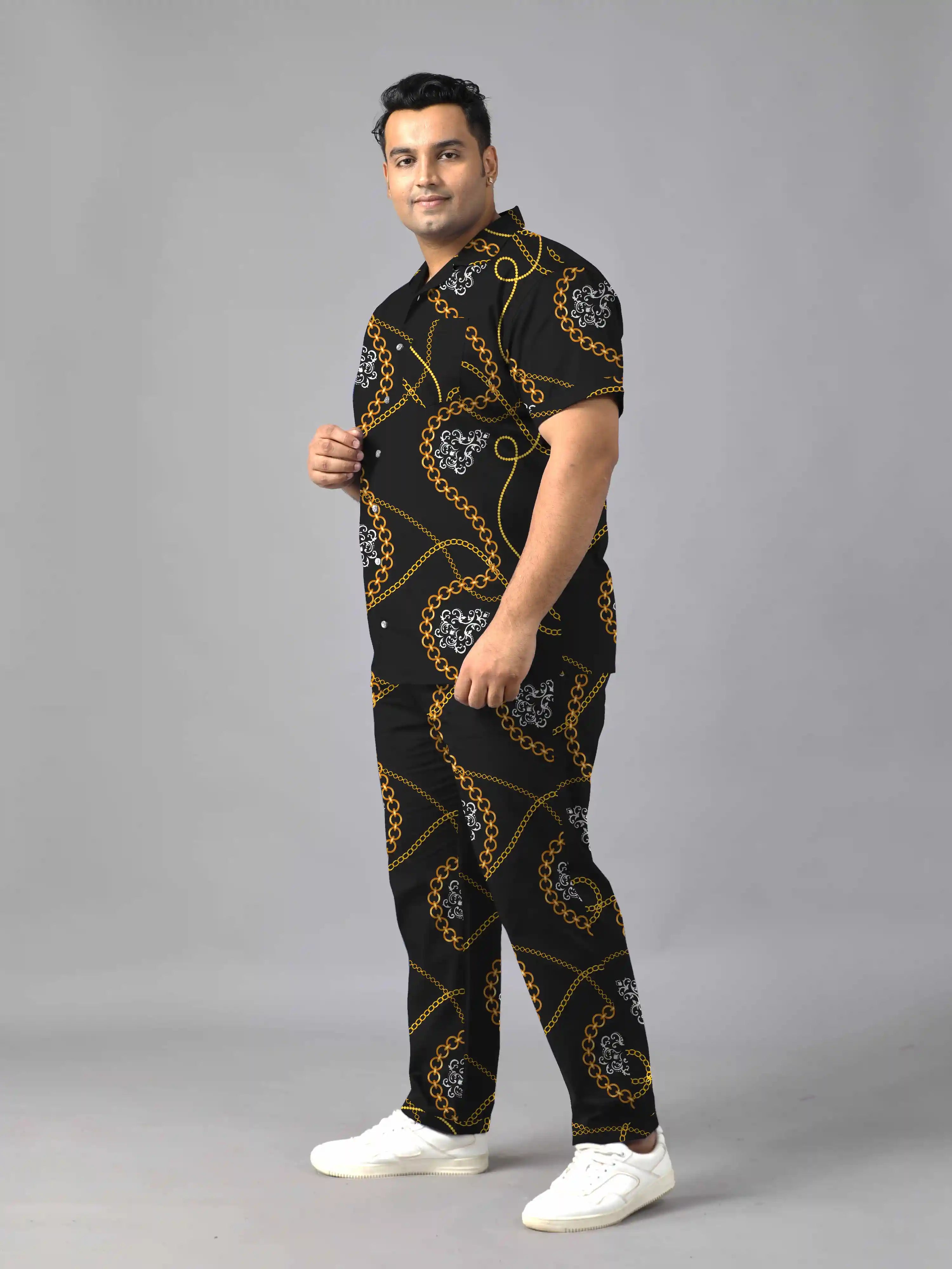 Gold Chain Digital Printed Plus Size Men's Full Co-Ord Set