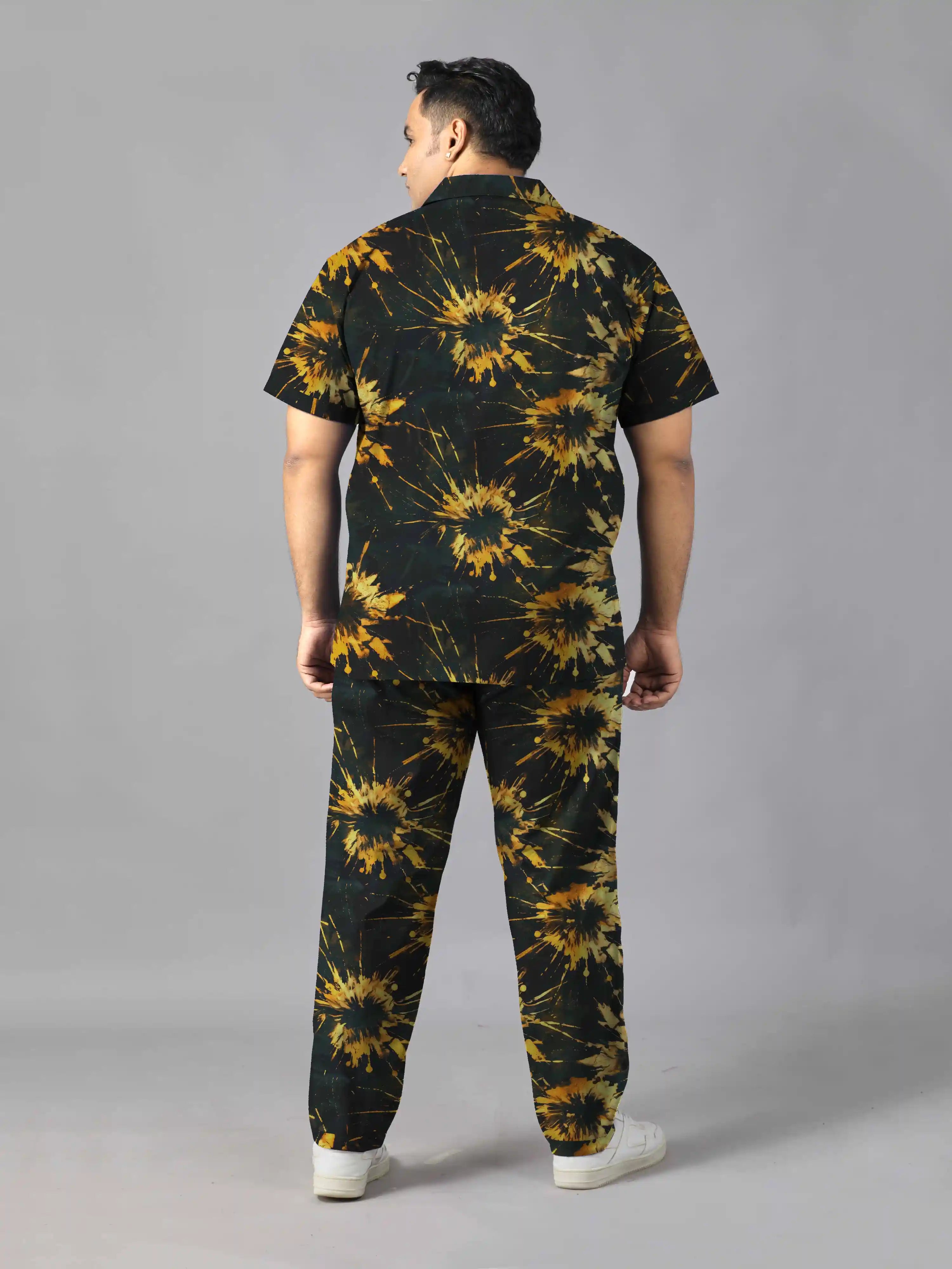 Tie-Dye Golden Digital Printed Plus Size Men's Full Co-Ord Set