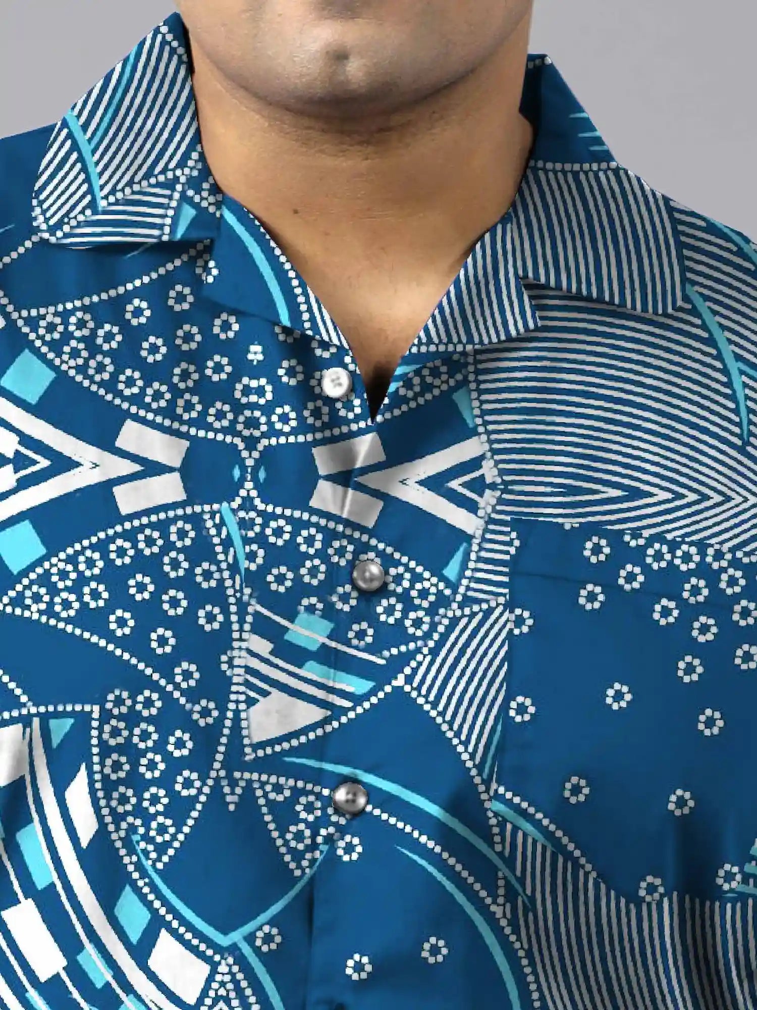 Blue and White Abstract Digital Printed Plus Size Men's Full Co-Ord Set