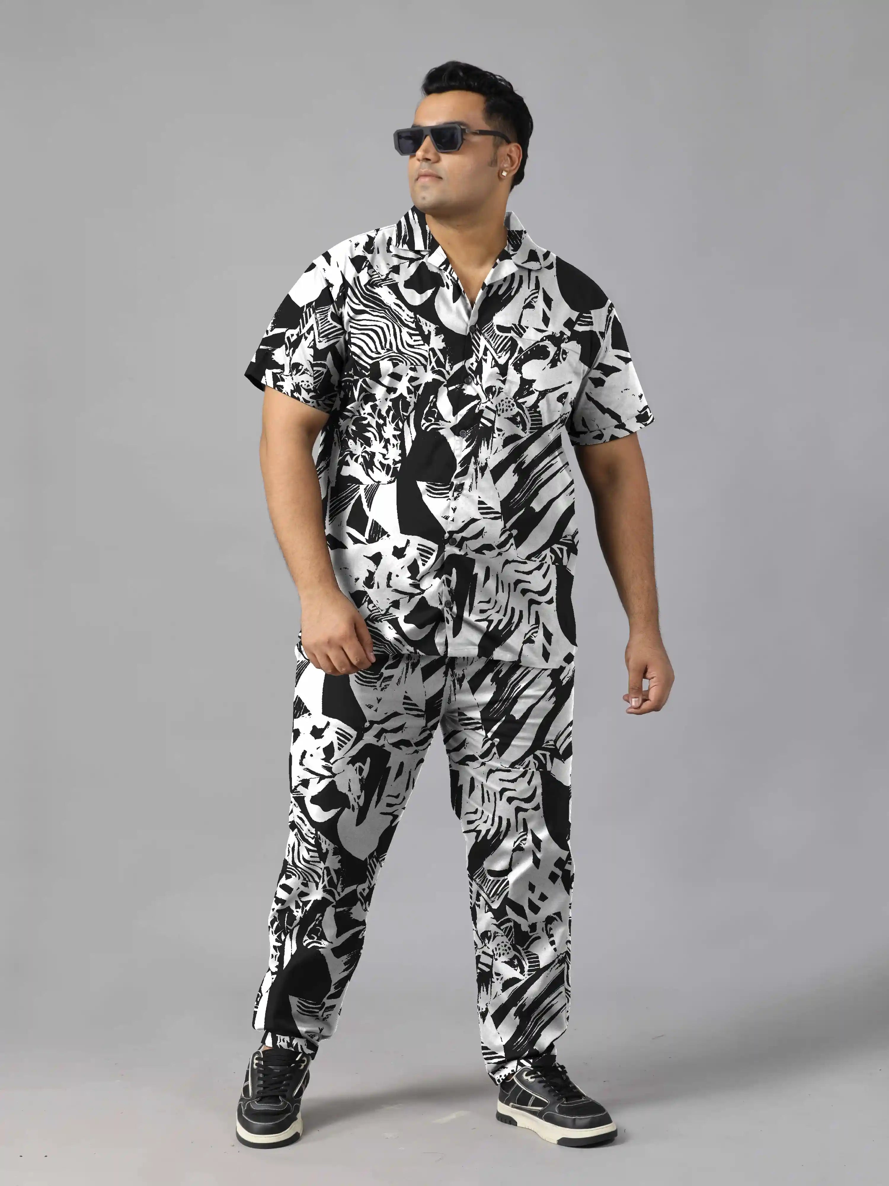 Grunge Abstract Pattern Digital Printed Plus Size Men's Full Co-Ord Set