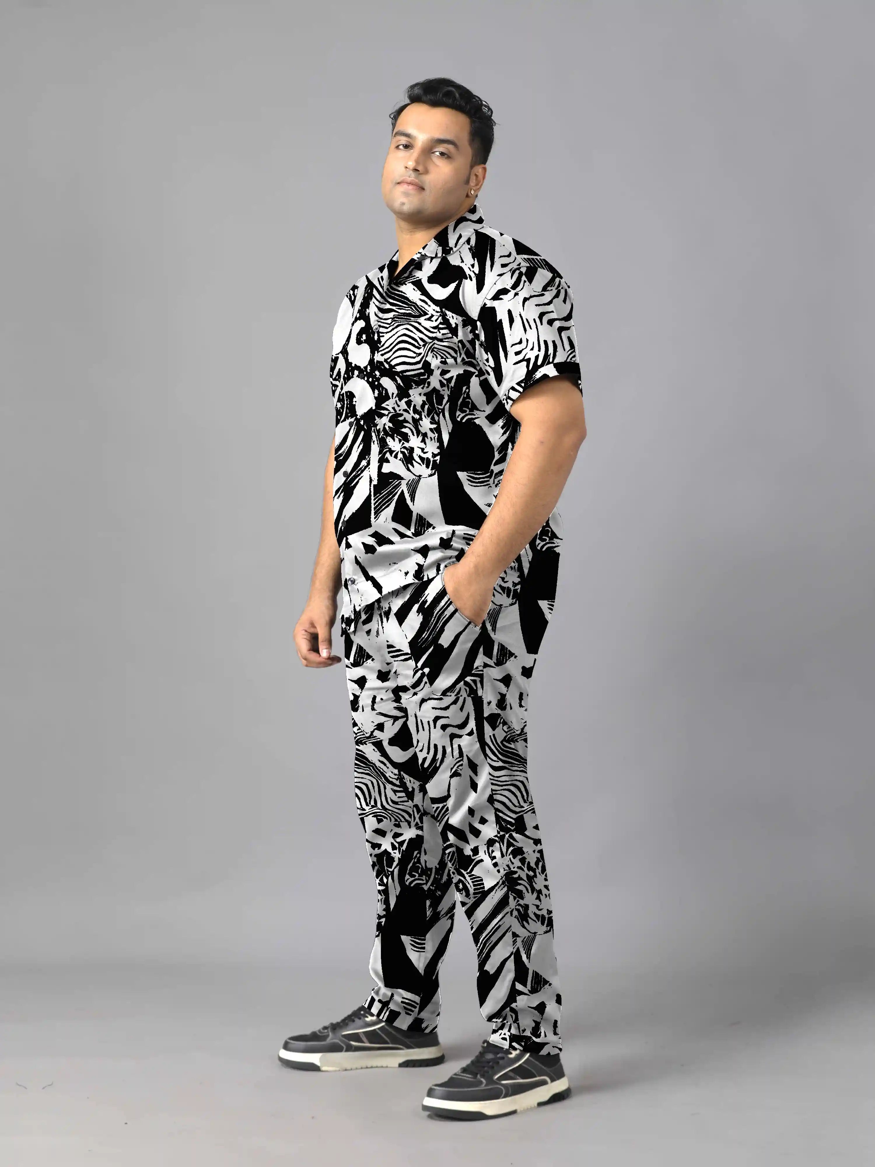 Grunge Abstract Pattern Digital Printed Plus Size Men's Full Co-Ord Set