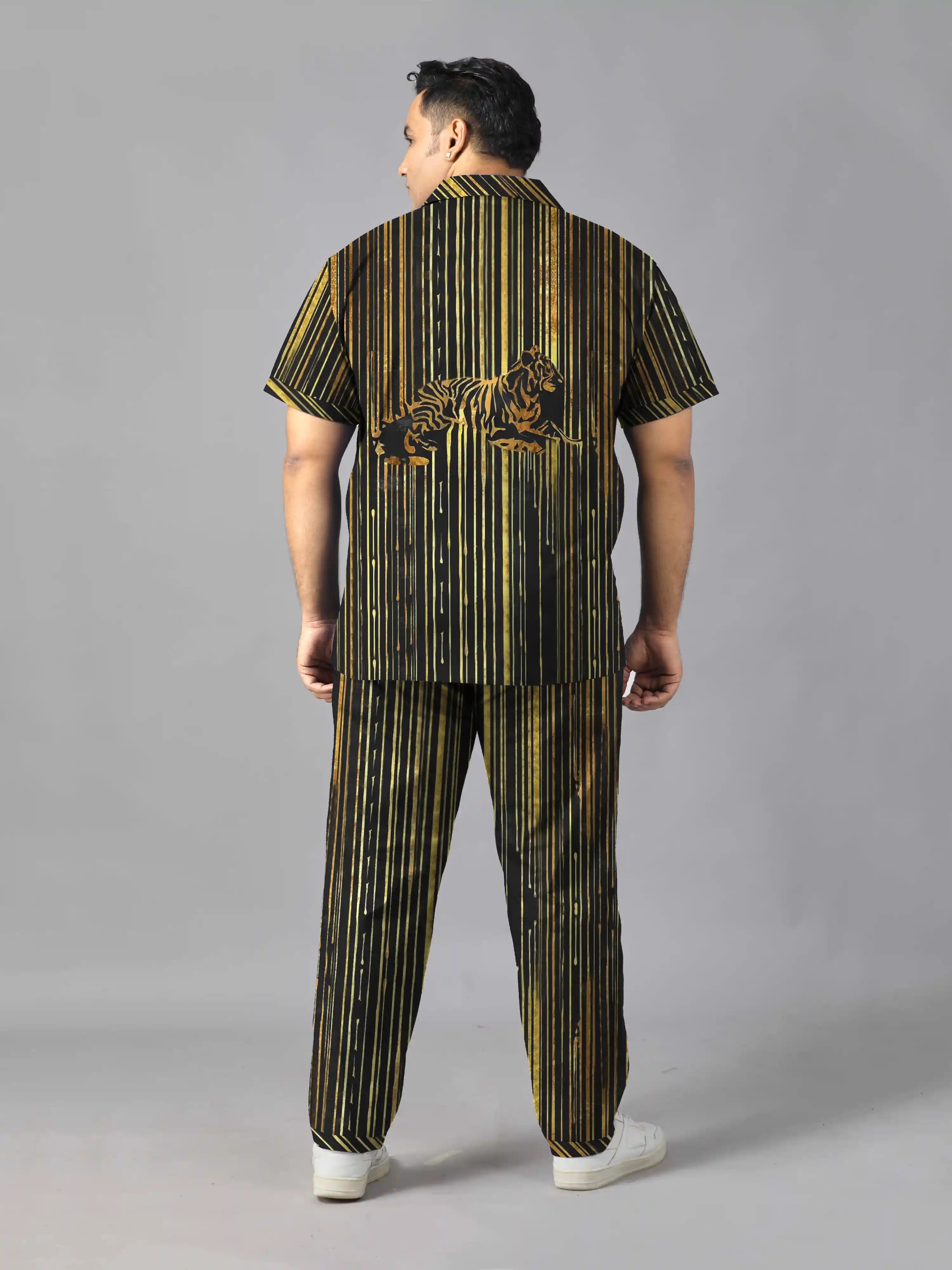 Stripes of Golden Tiger Plus Size Men’s Full Co-ord Set