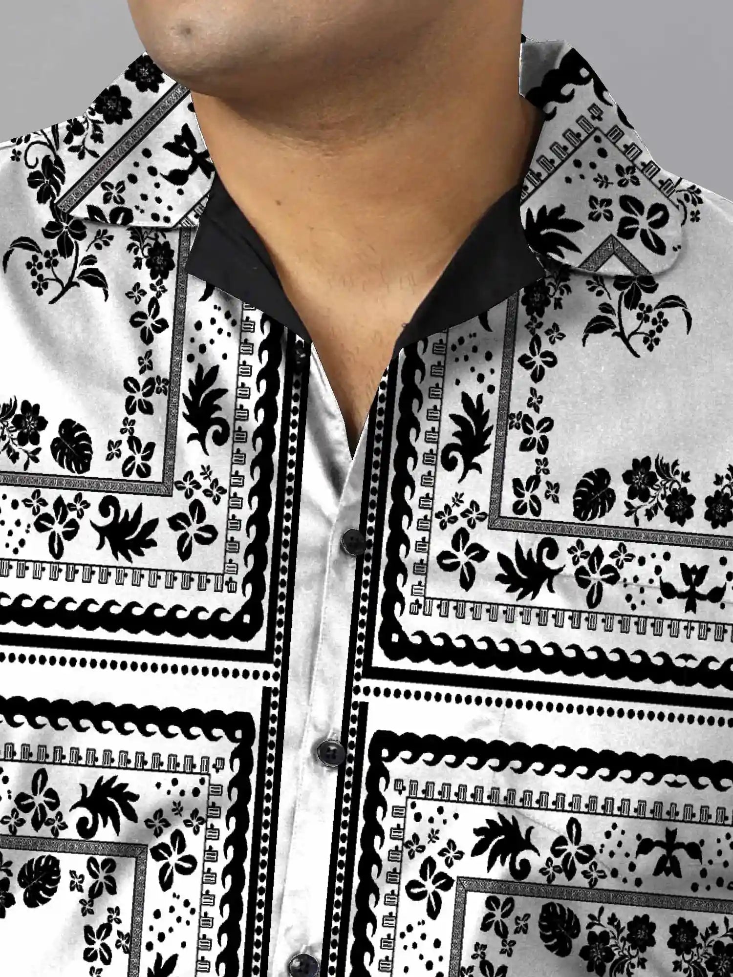 White Floral Digital Printed Plus Size Men's Full Co-ord Set