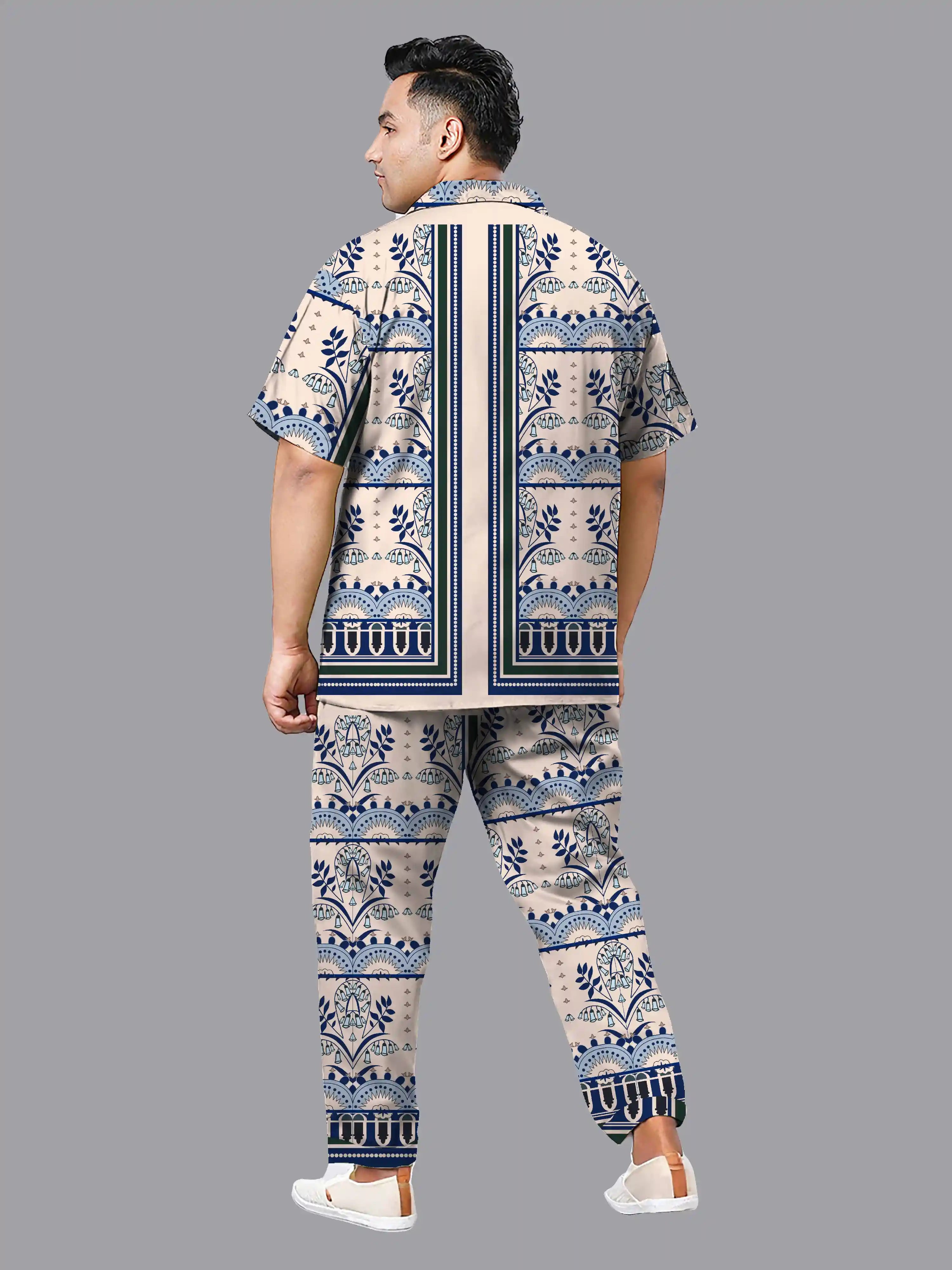 Geometric Pattern Digital Printed Plus Size Men's Full Co-ord Set