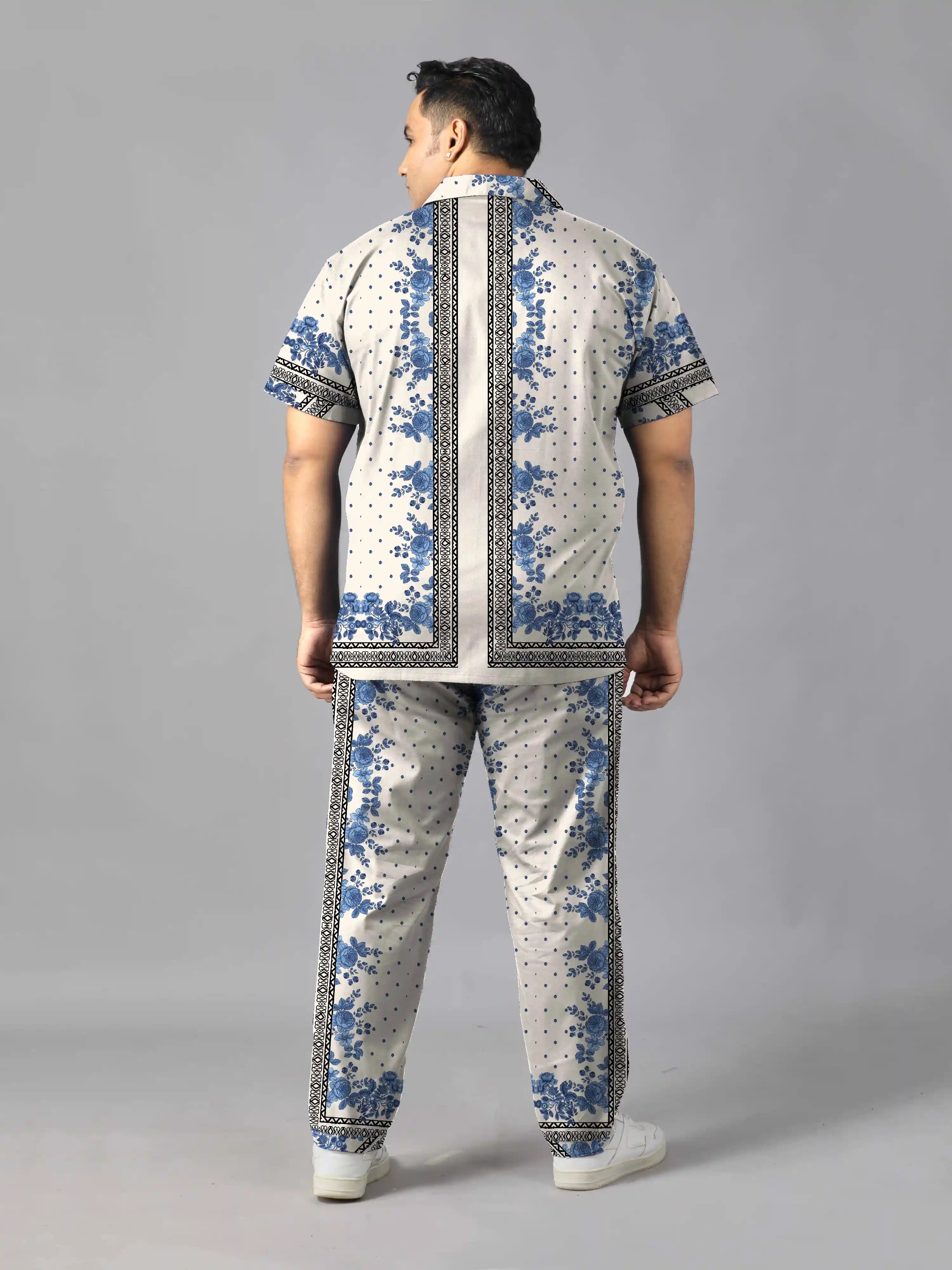 Bell Flowers Digital Printed Plus Size Men's Full Co-ord Set