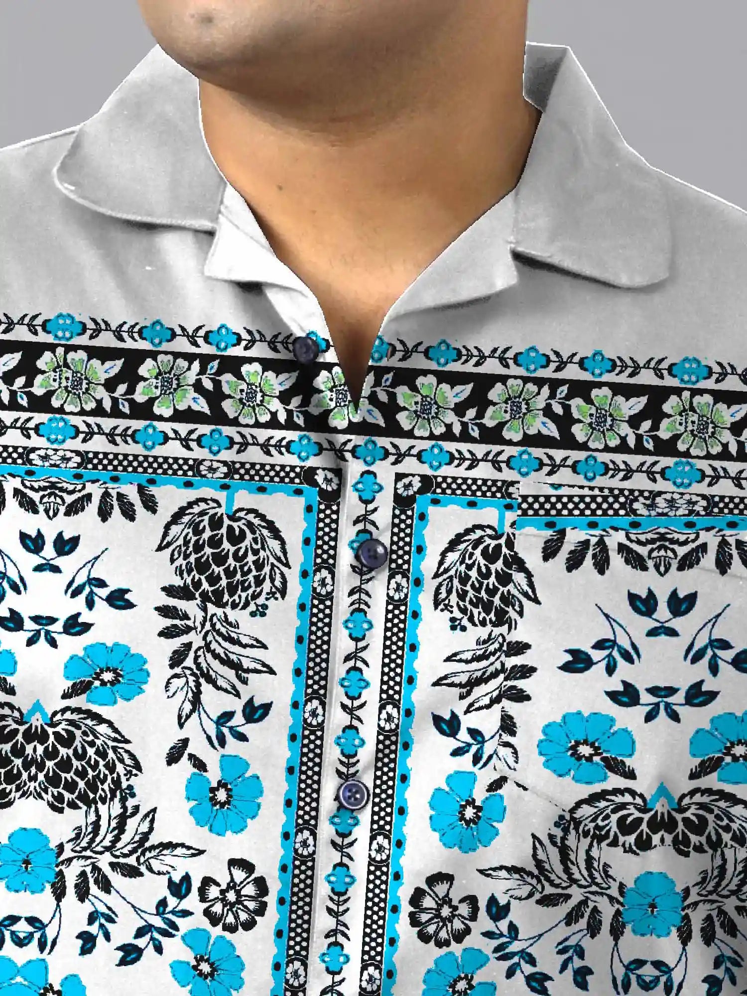 Blue Floral Digital Printed Plus Size Men's Full Co-ord Set