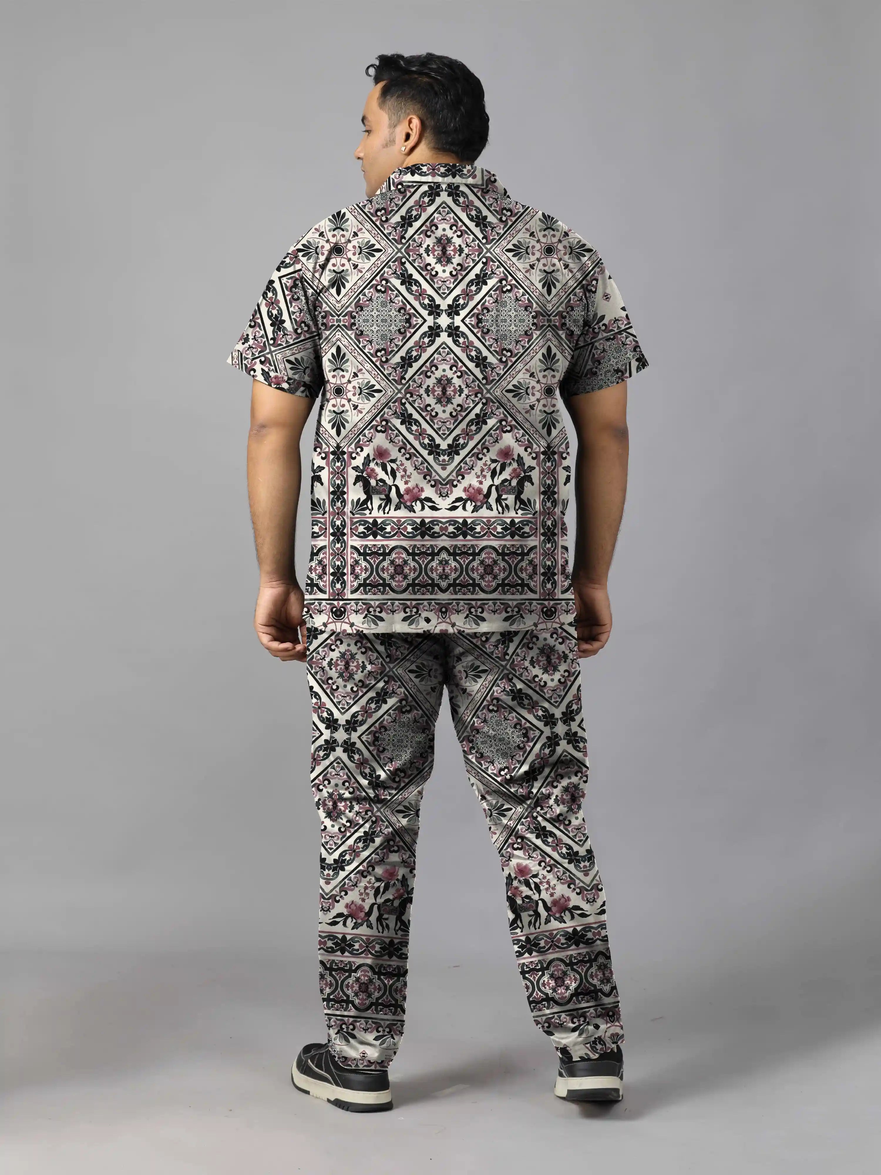 Symmetrical Floral Digital Printed Plus Size Men's Full Co-ord Set