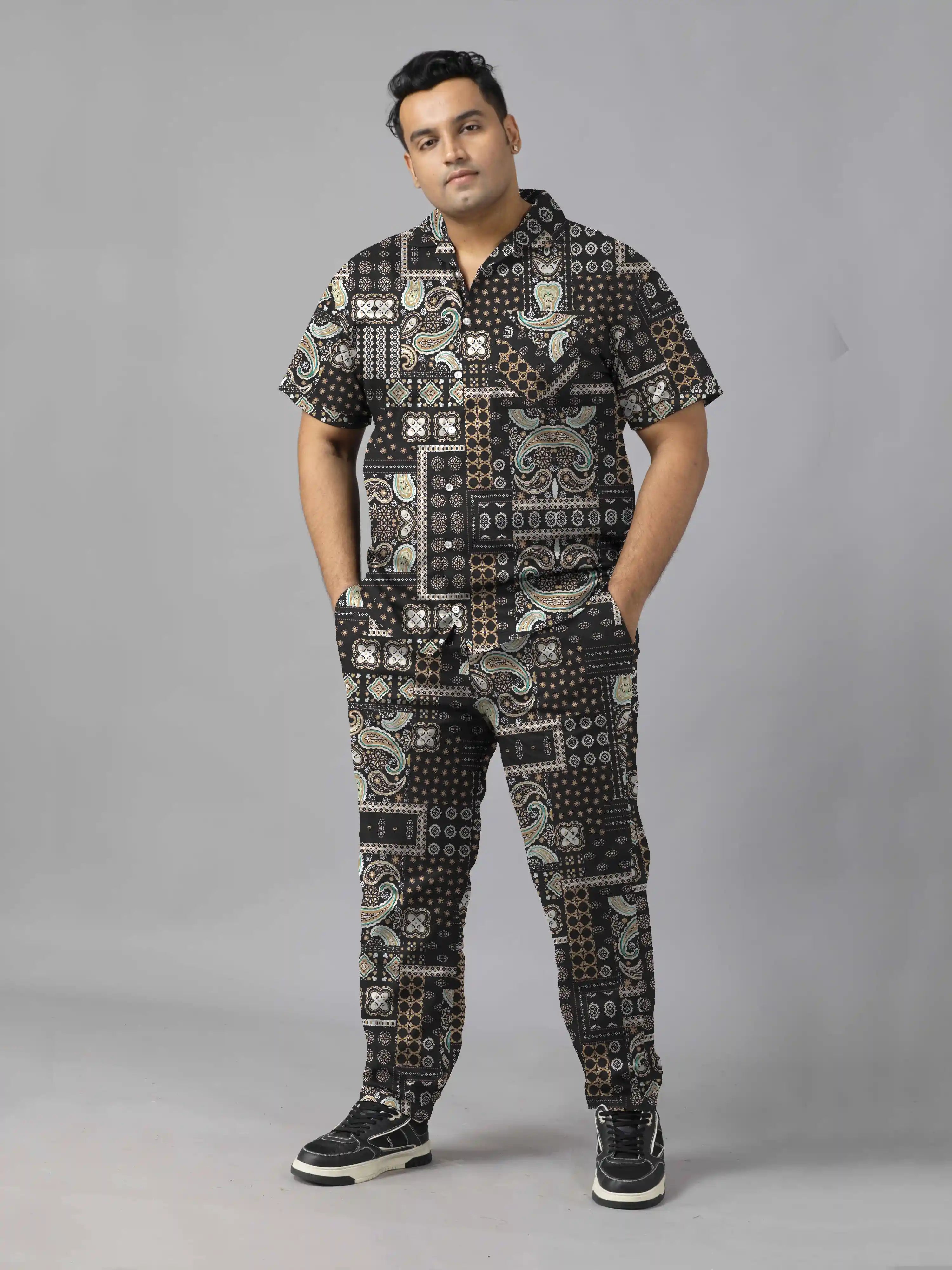 Paisley Patchwork Digital Printed Plus Size Men's Full Co-Ord Set