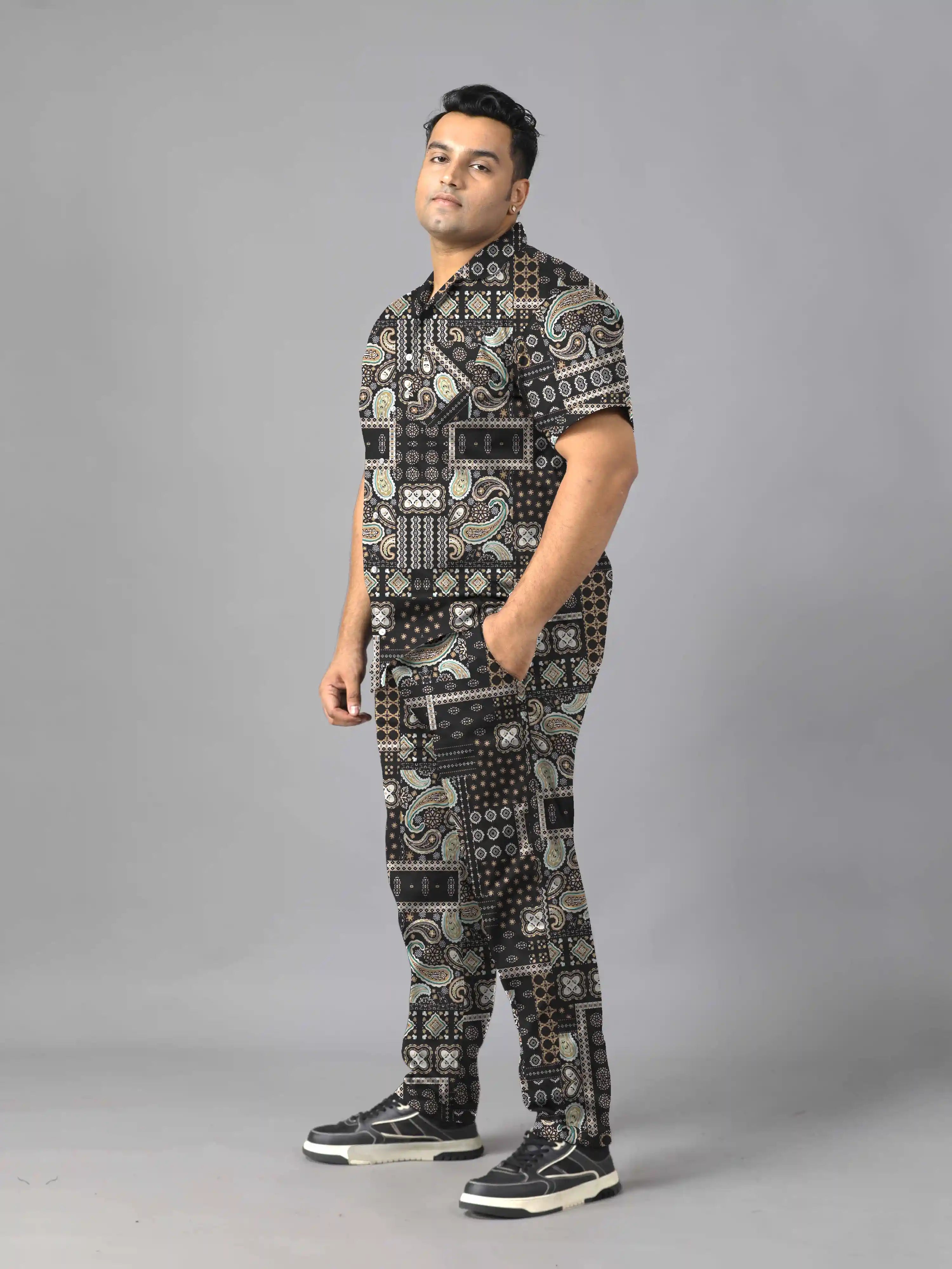Paisley Patchwork Digital Printed Plus Size Men's Full Co-Ord Set