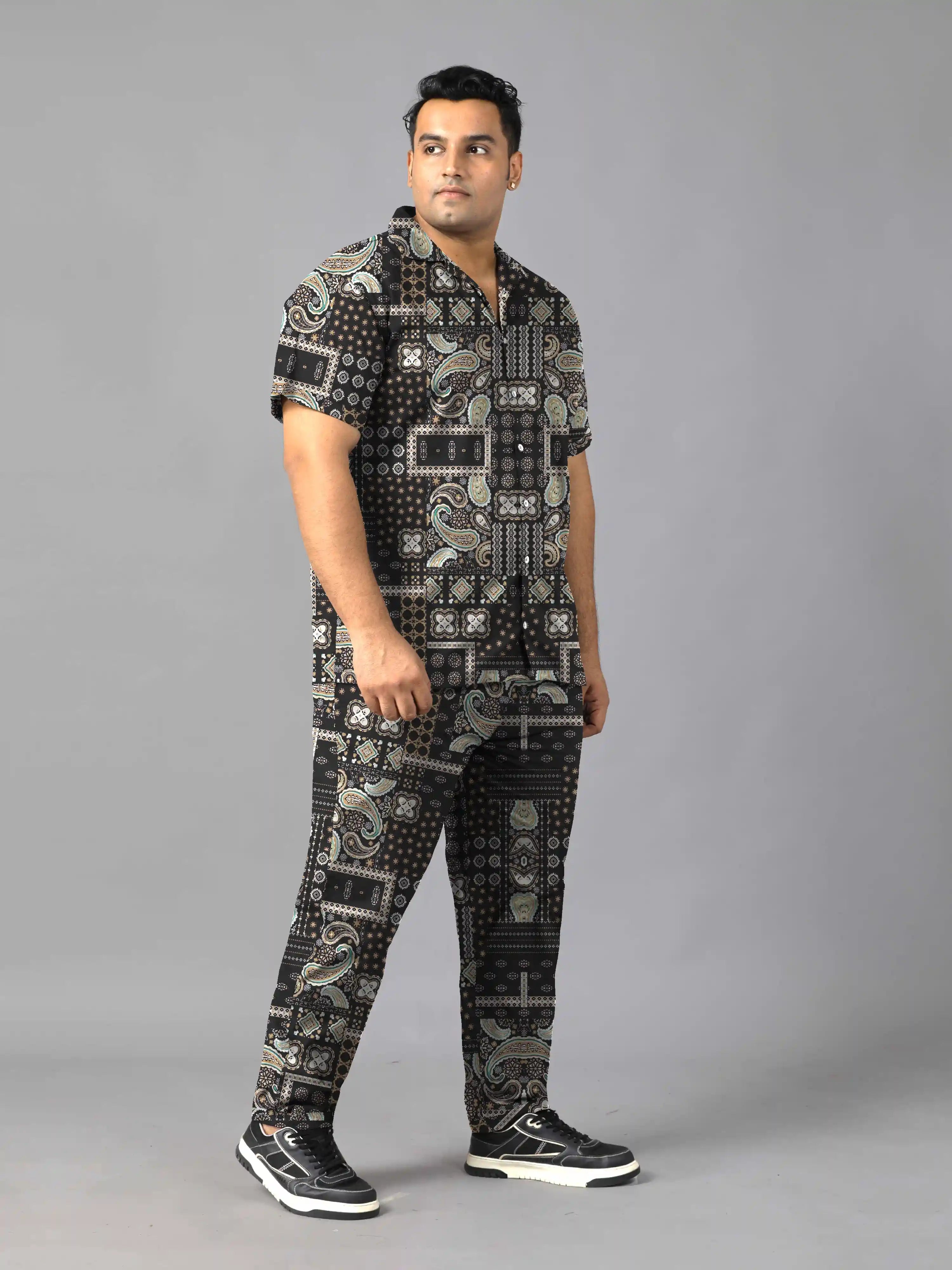 Paisley Patchwork Digital Printed Plus Size Men's Full Co-Ord Set