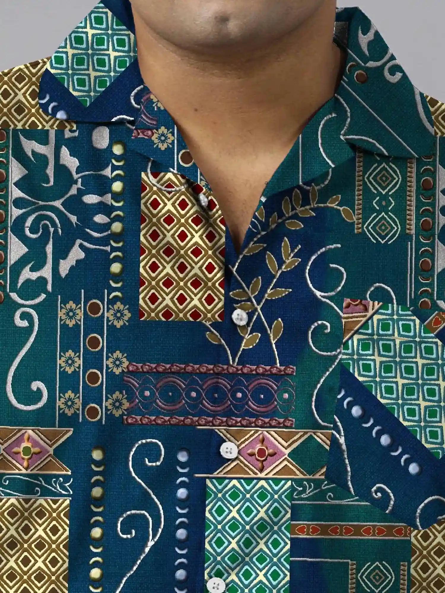 Sambalpuri Styles Digital Printed Plus Size Men's Full Co-Ord Set