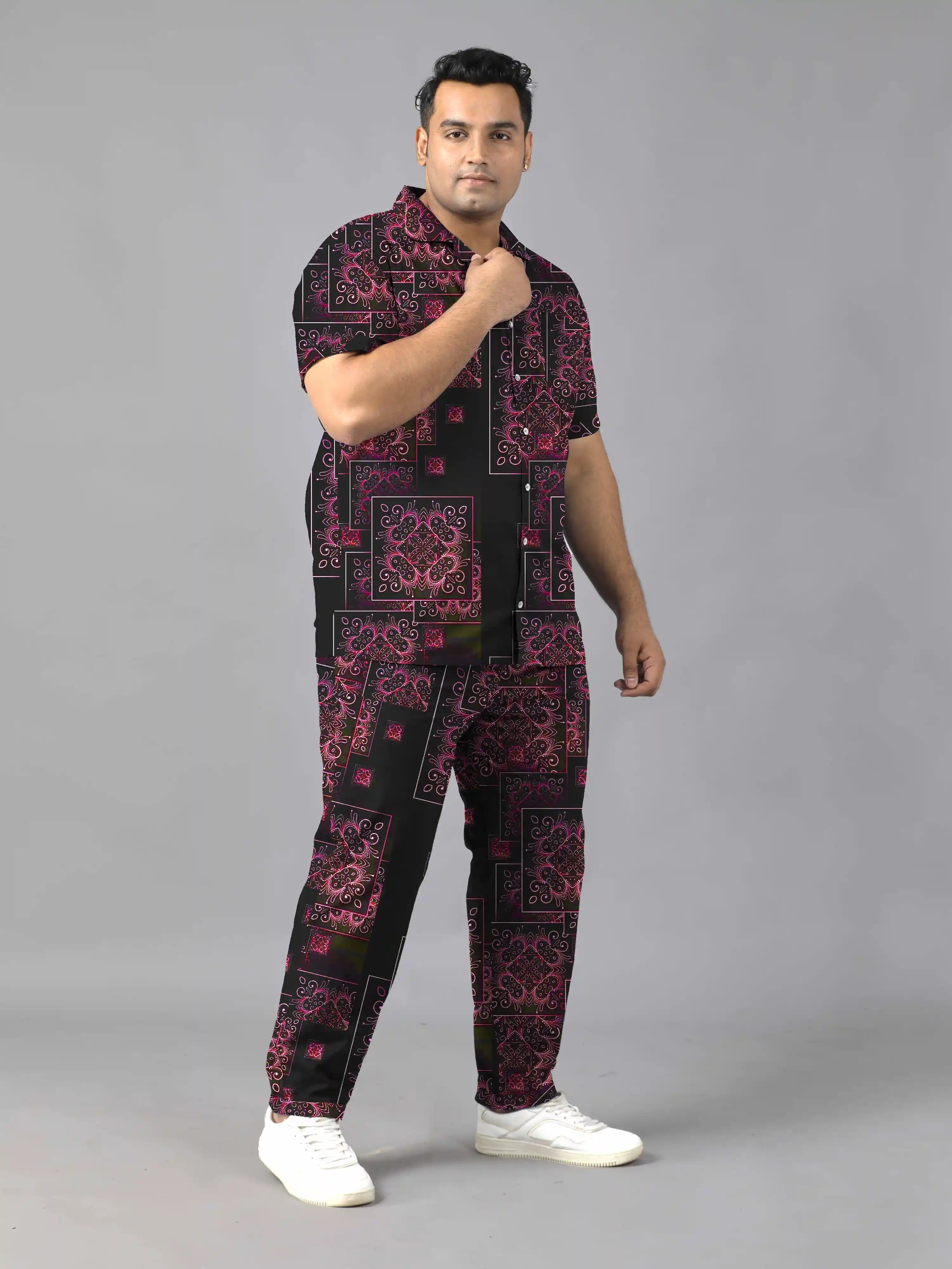 Mandala Square Digital Printed Plus Size Men's Full Co-Ord Set
