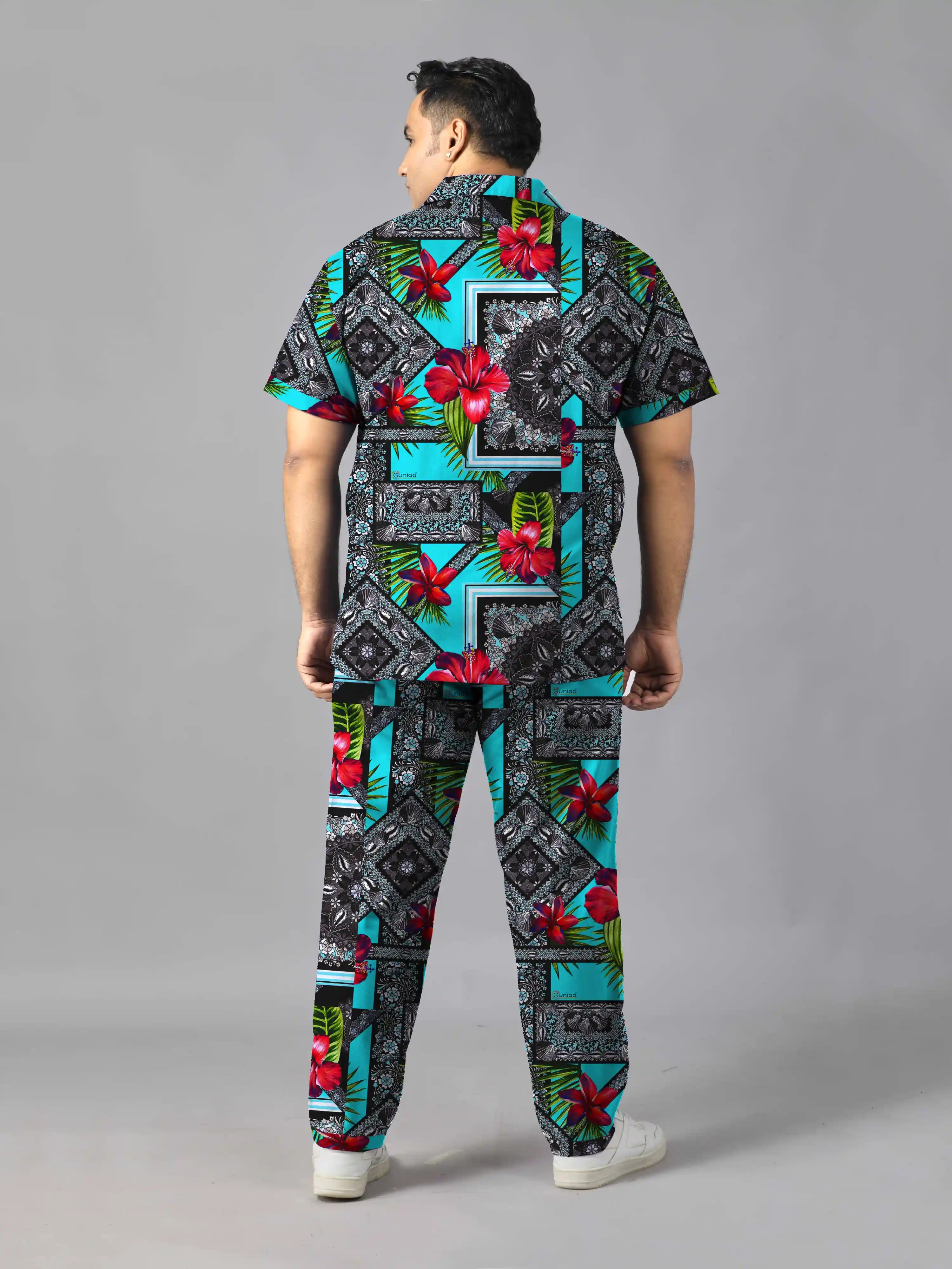 Vintage Floral Digital Printed Plus Size Men's Full Co-Ord Set