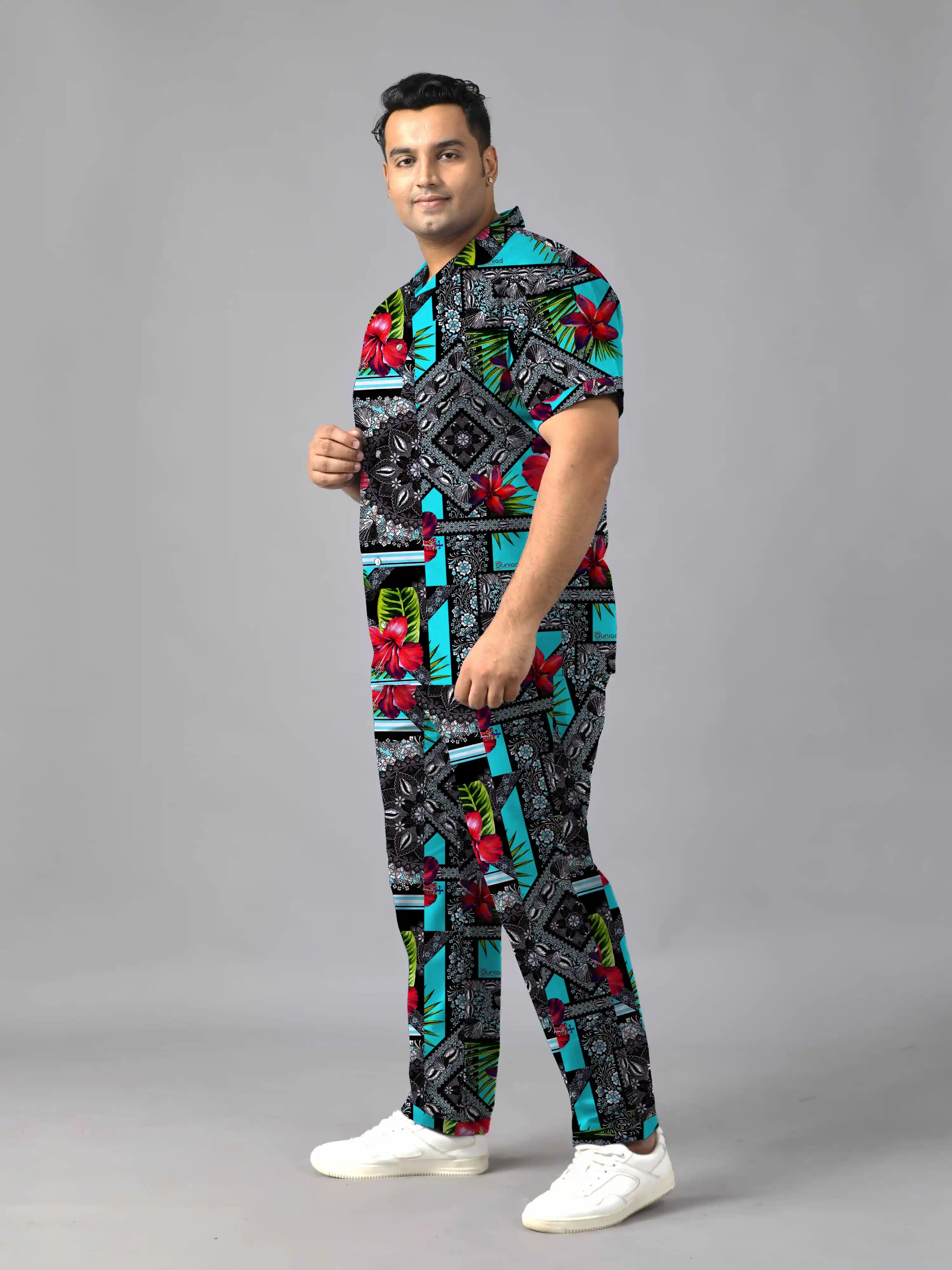 Vintage Floral Digital Printed Plus Size Men's Full Co-Ord Set