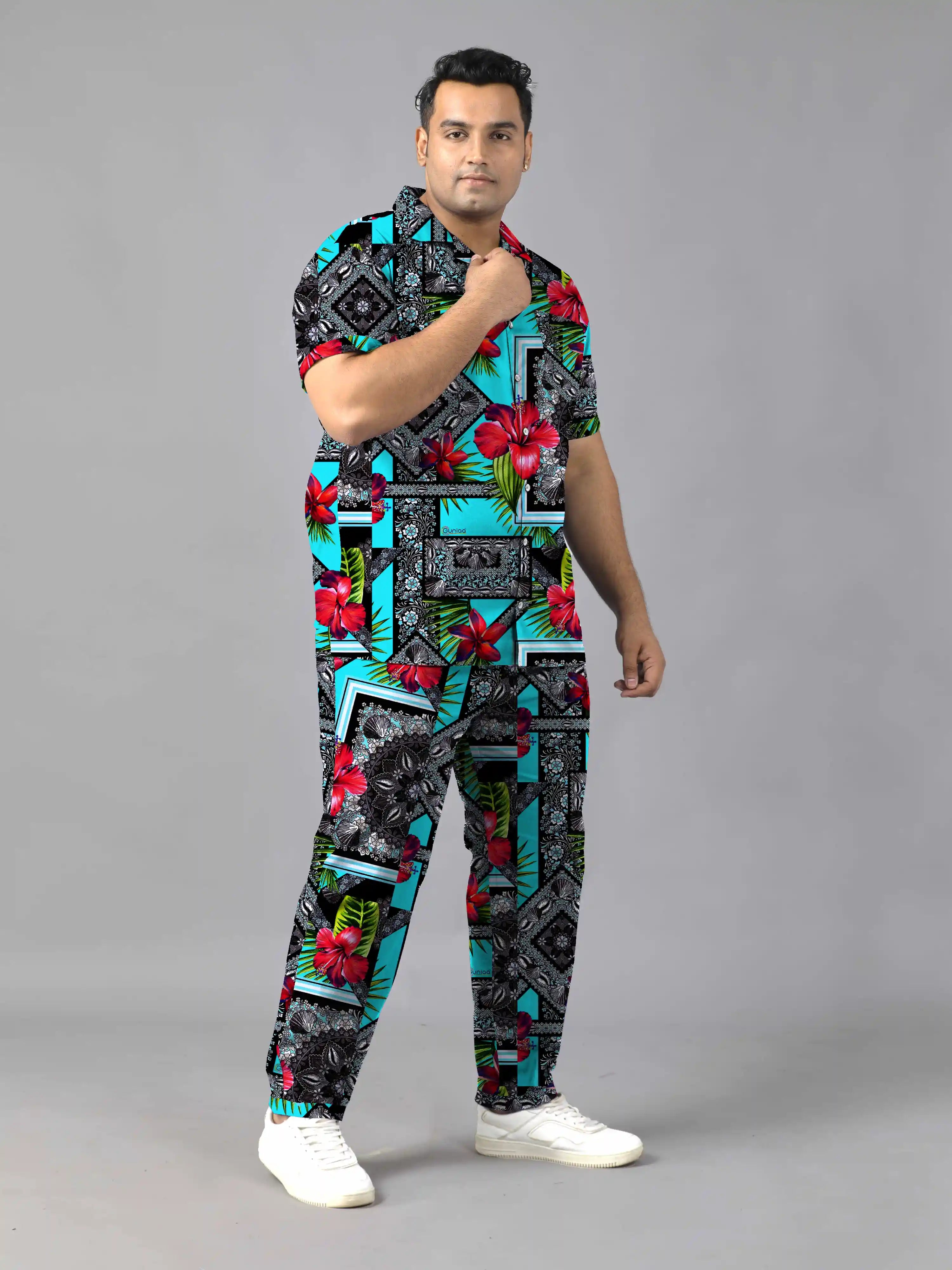 Vintage Floral Digital Printed Plus Size Men's Full Co-Ord Set