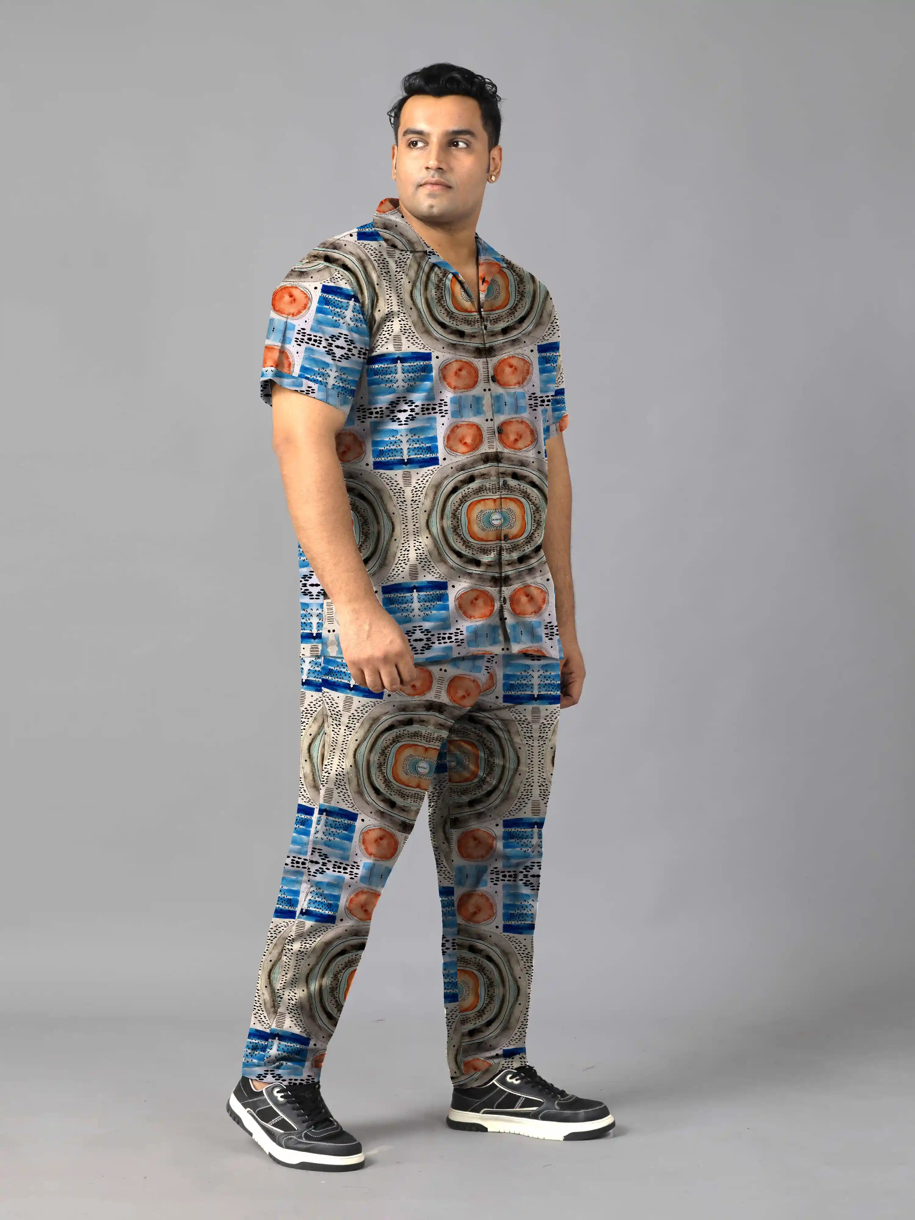 Modern Art Digital Printed Plus Size Men's Full Co-Ord Set