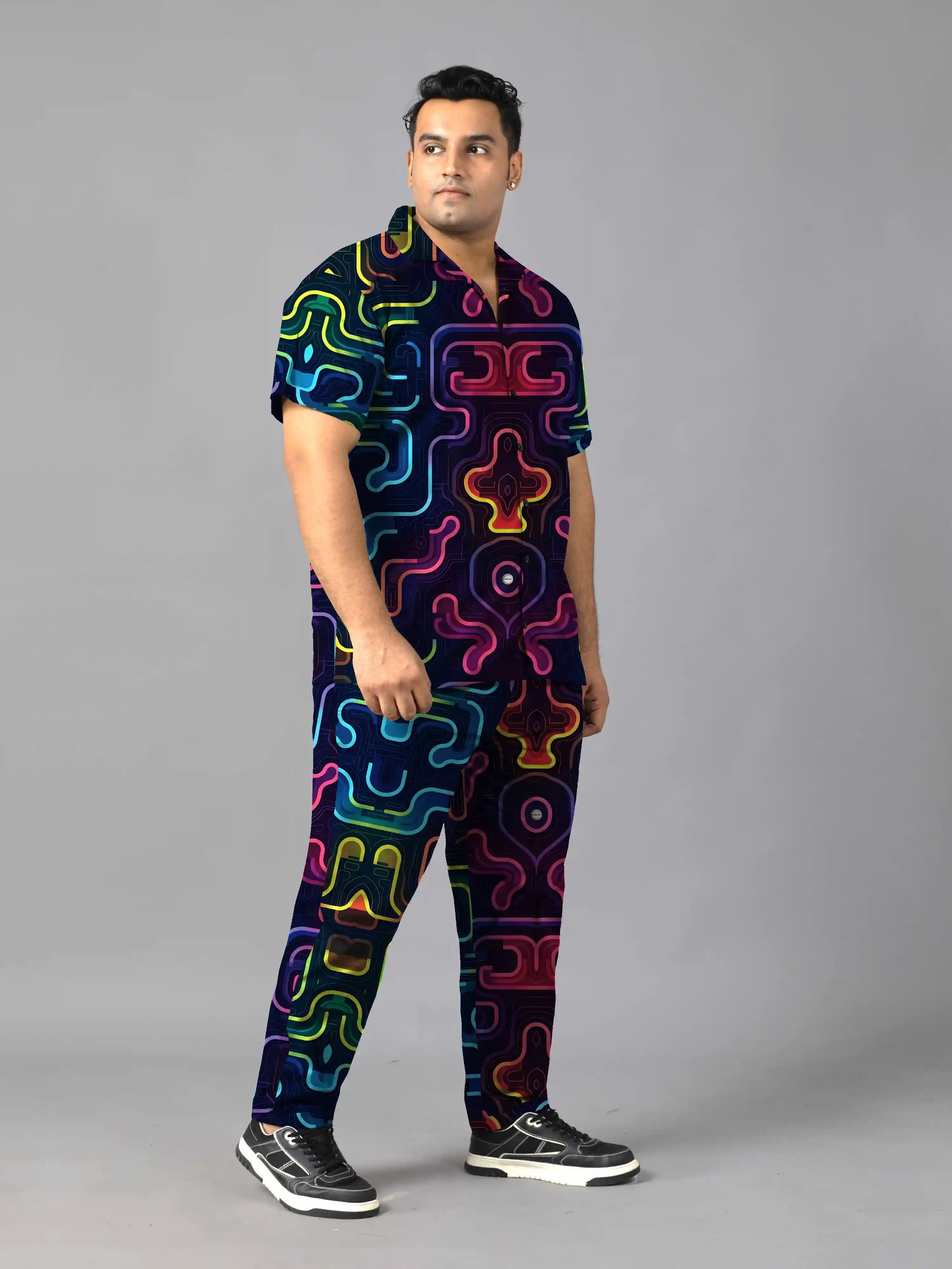 Circuit Board Digital Printed Plus Size Men's Full Co-Ord Set
