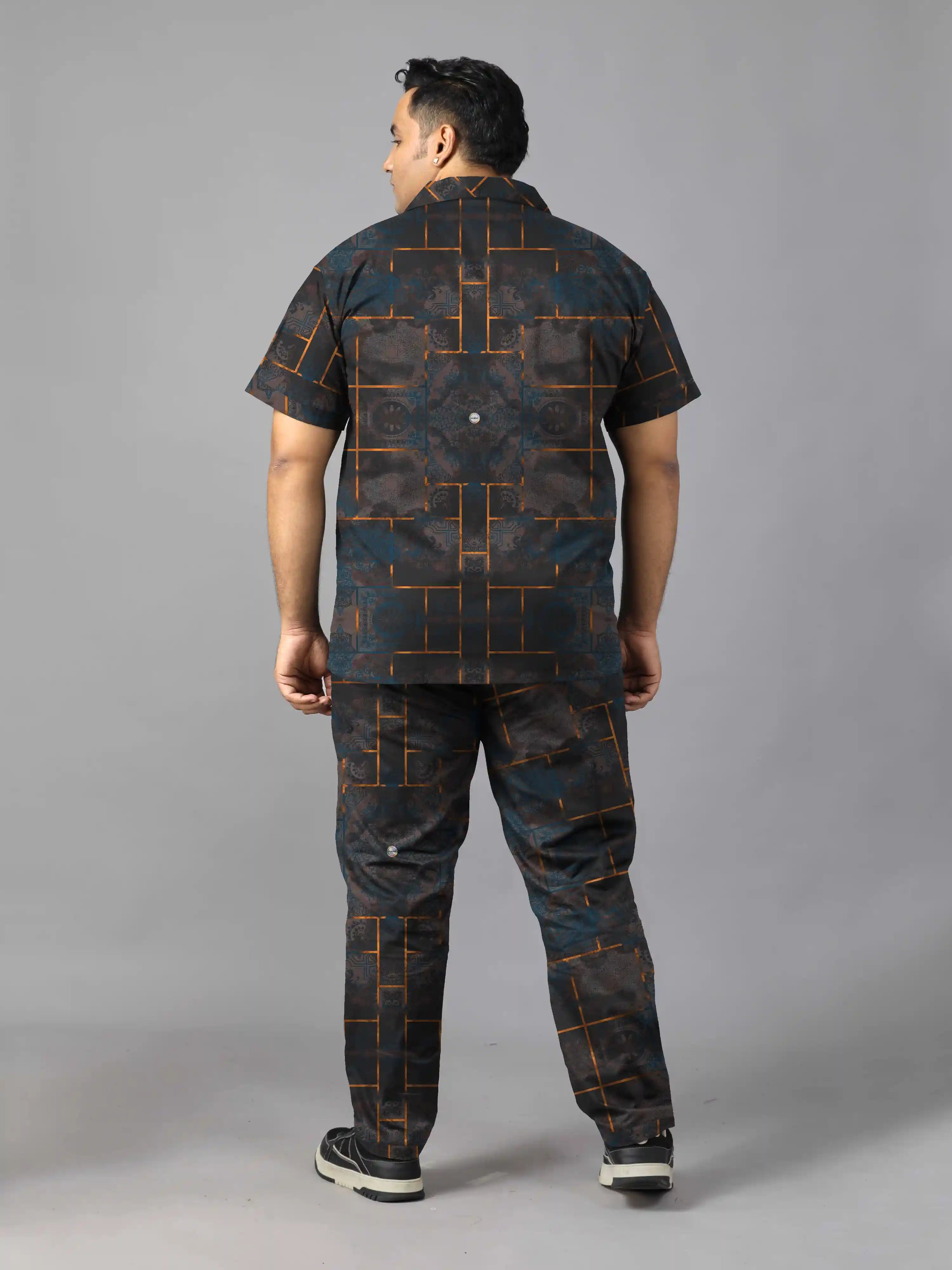 Distressed Pattern Digital Printed Plus Size Men's Full Co-Ord Set