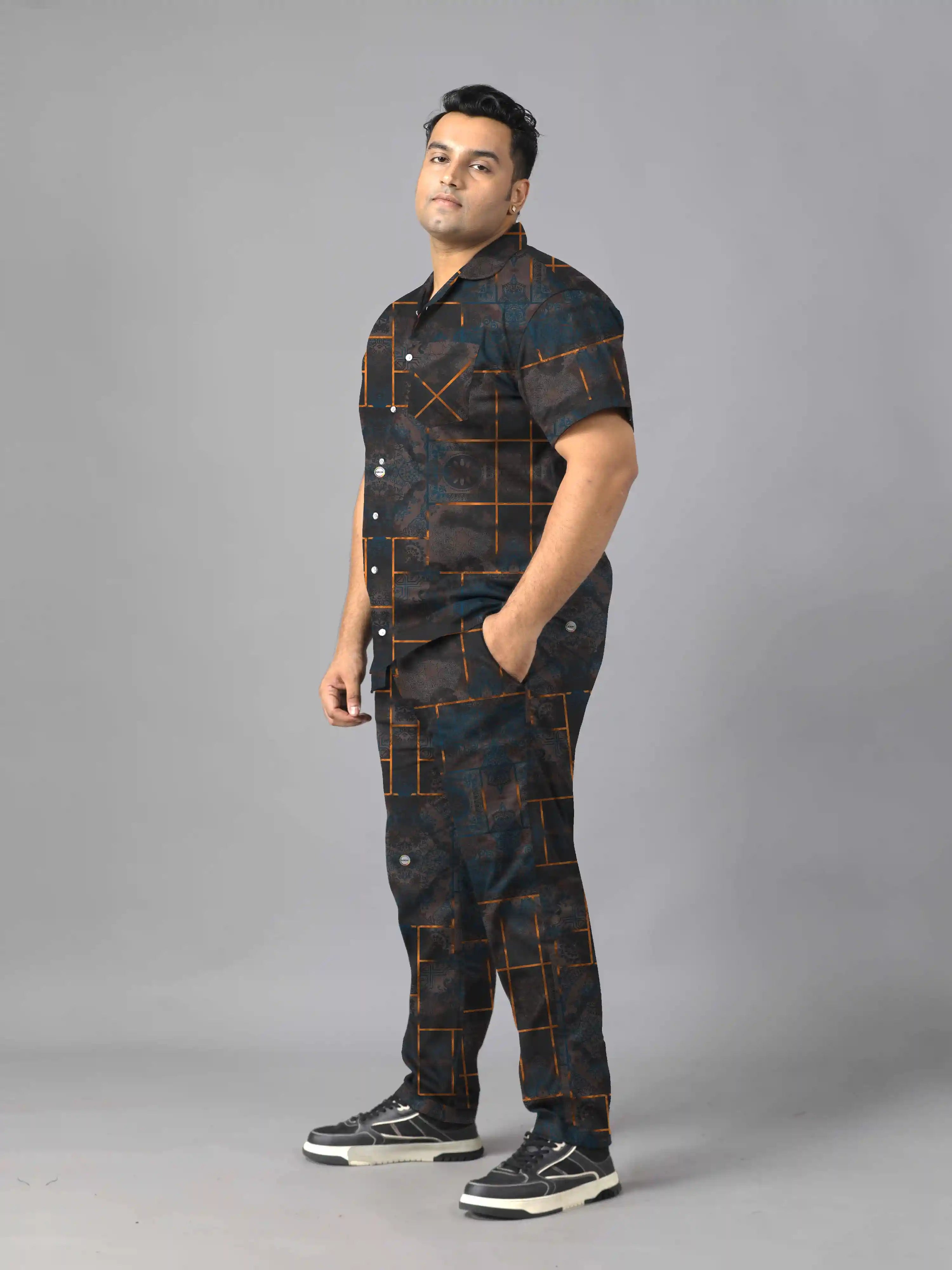 Distressed Pattern Digital Printed Plus Size Men's Full Co-Ord Set