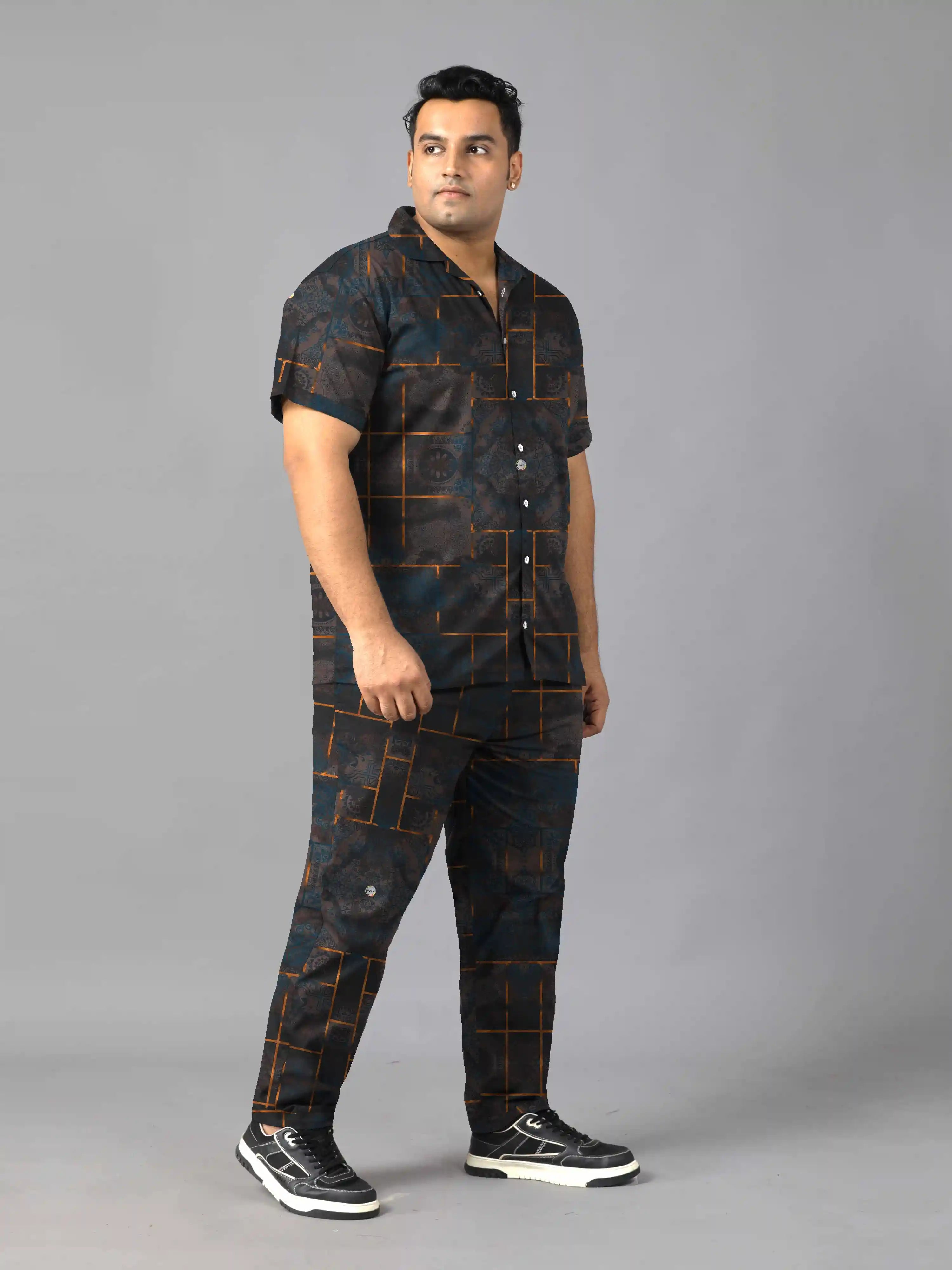Distressed Pattern Digital Printed Plus Size Men's Full Co-Ord Set