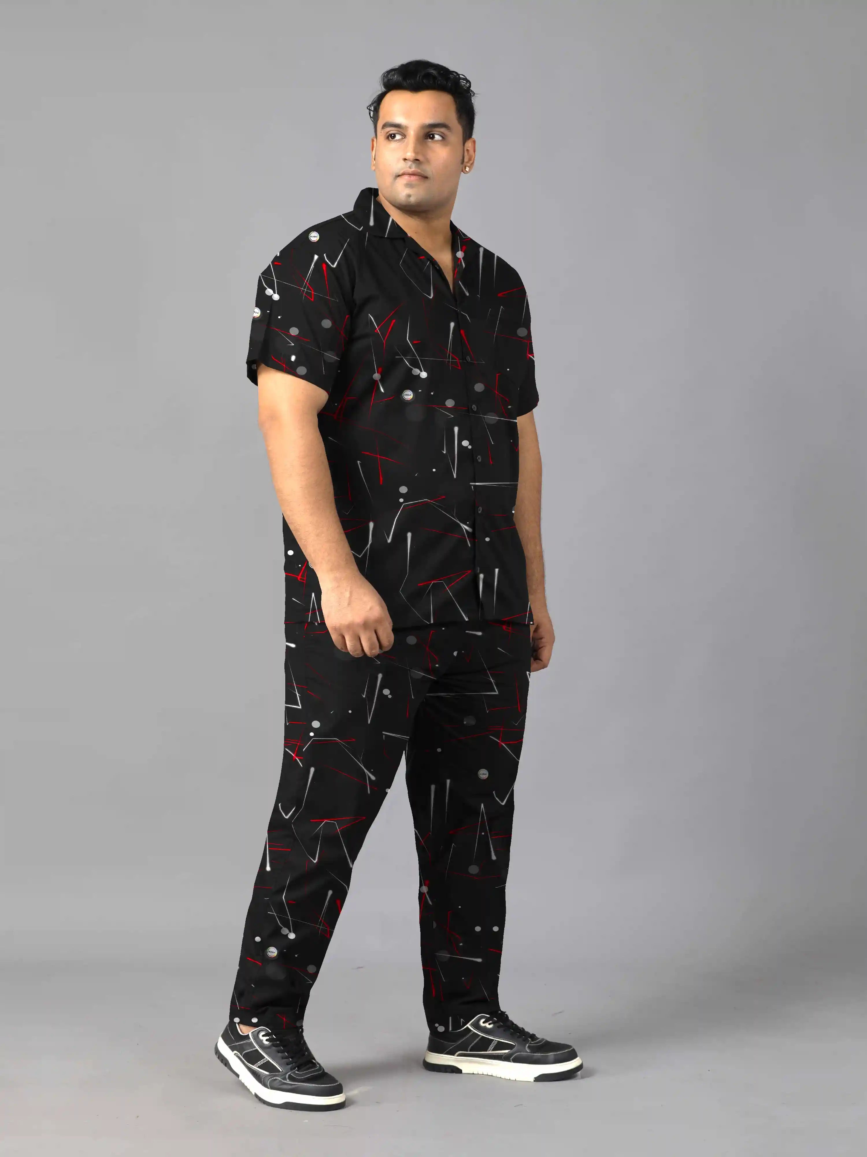 Particle Effects Digital Printed Plus Size Men's Full Co-Ord Set
