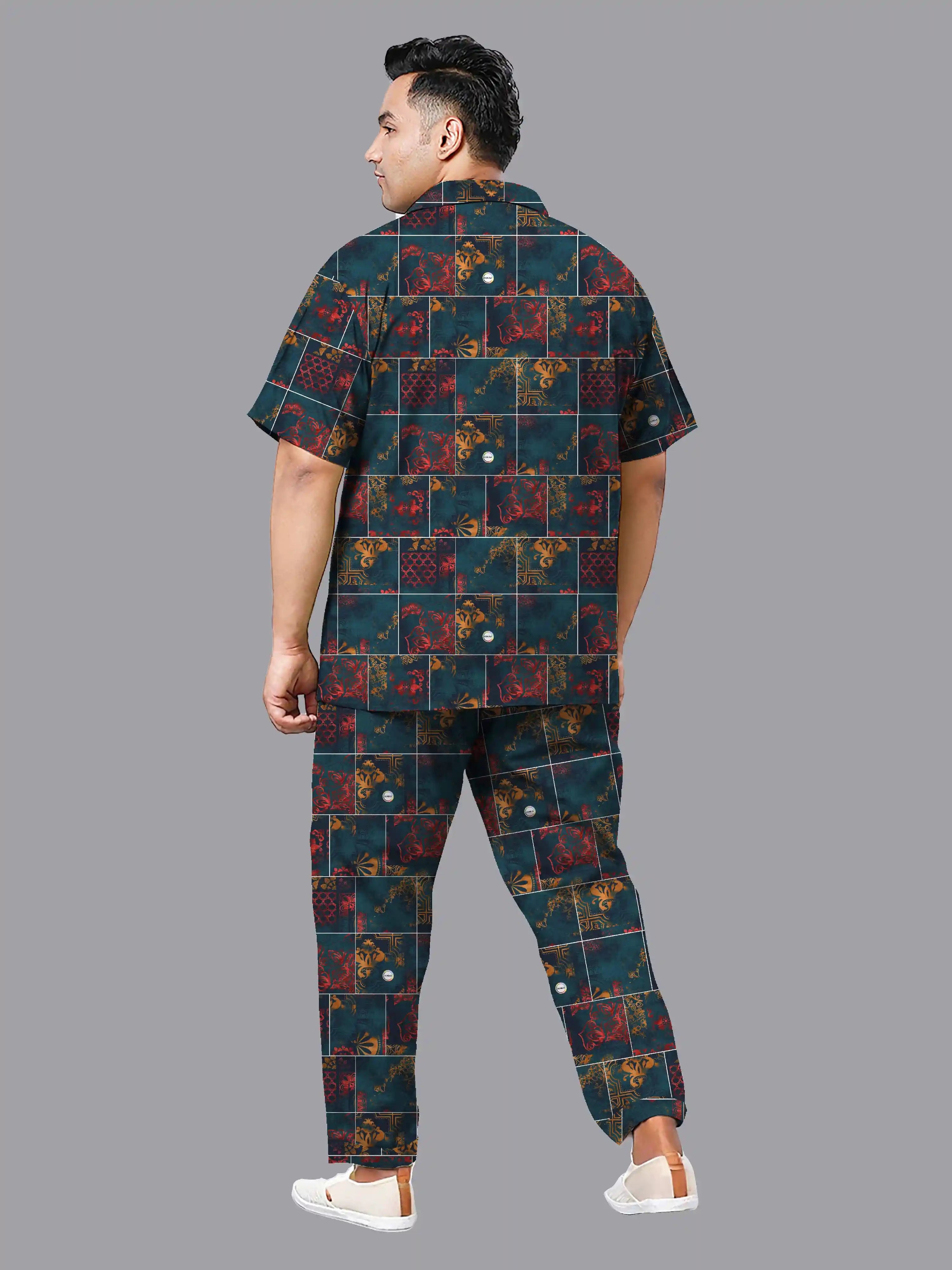 Mandala Border Digital Printed Plus Size Men's Full Co-Ord Set