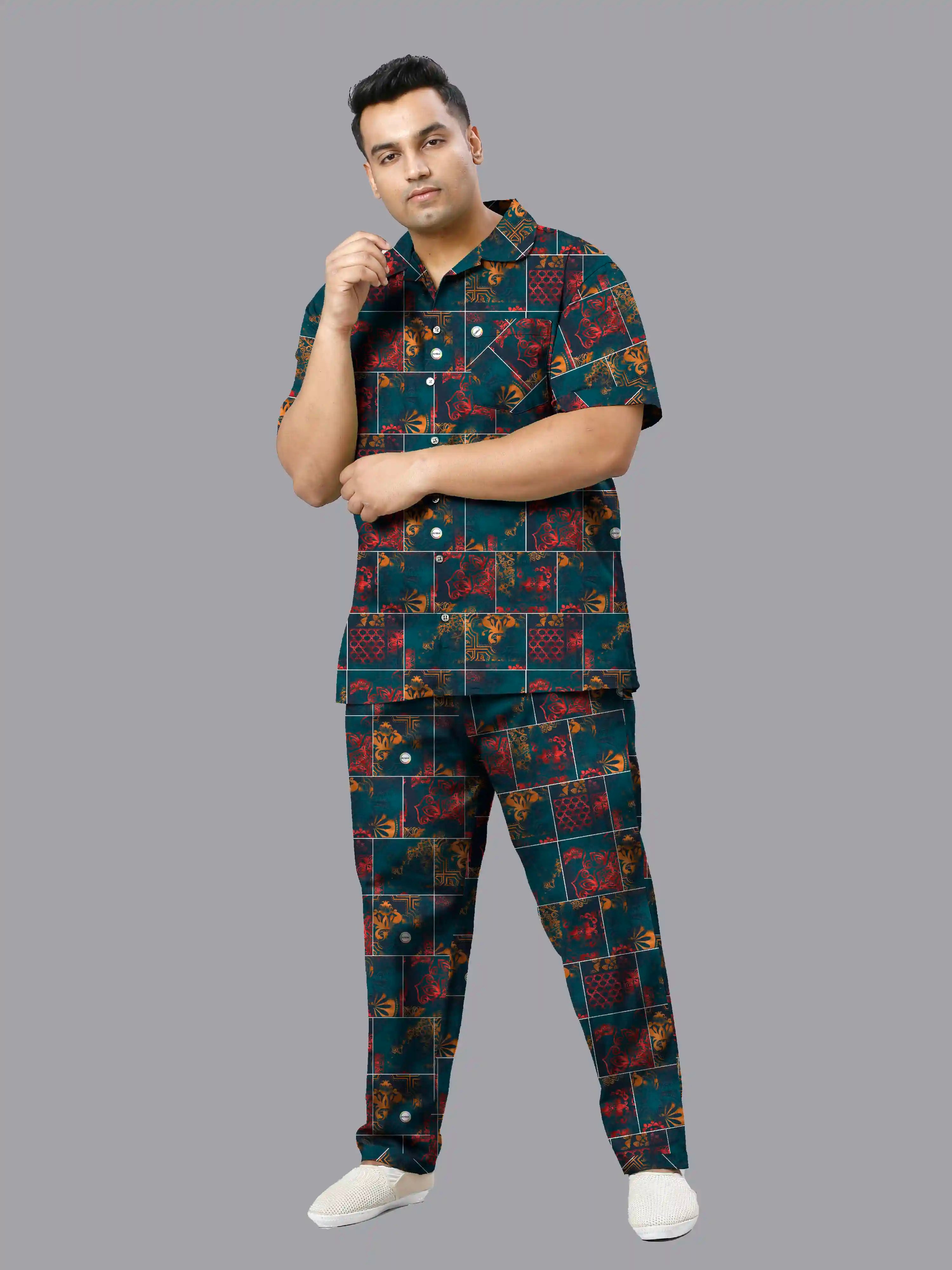 Mandala Border Digital Printed Plus Size Men's Full Co-Ord Set