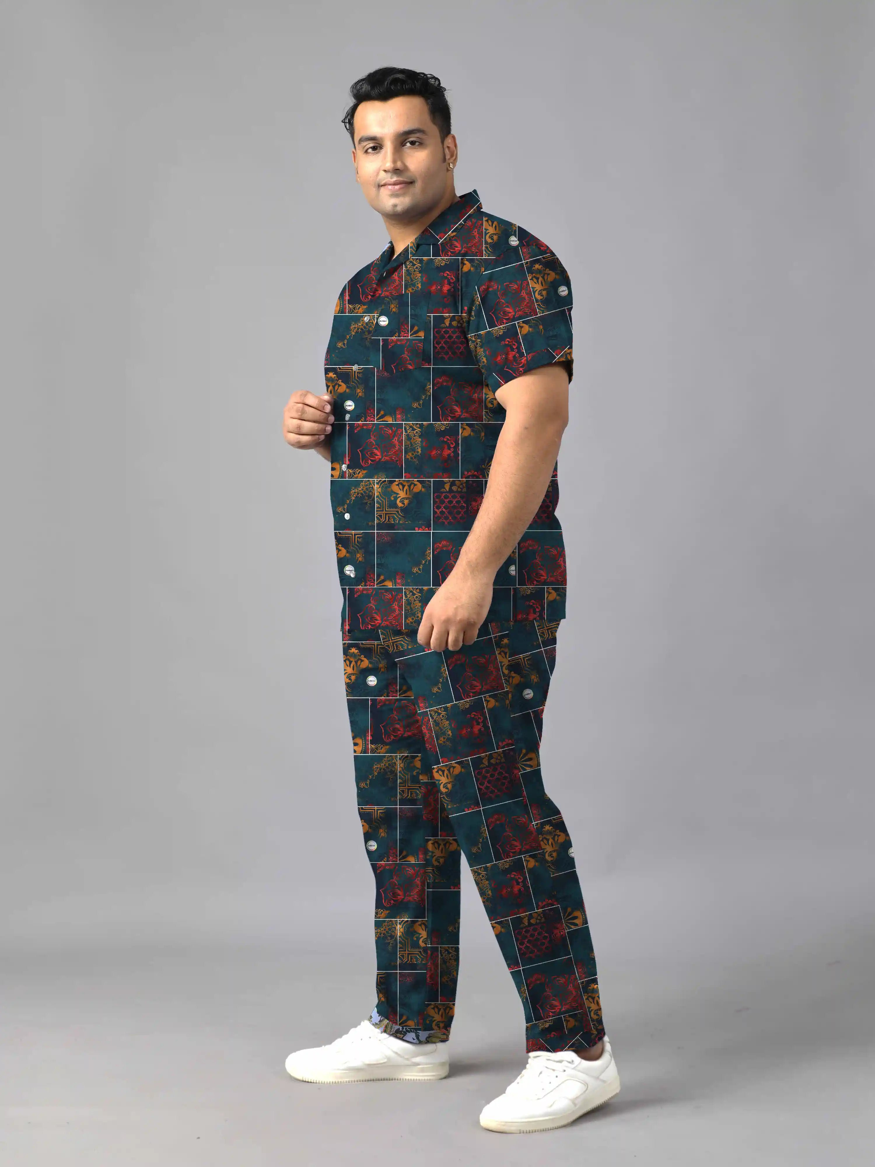 Mandala Border Digital Printed Plus Size Men's Full Co-Ord Set