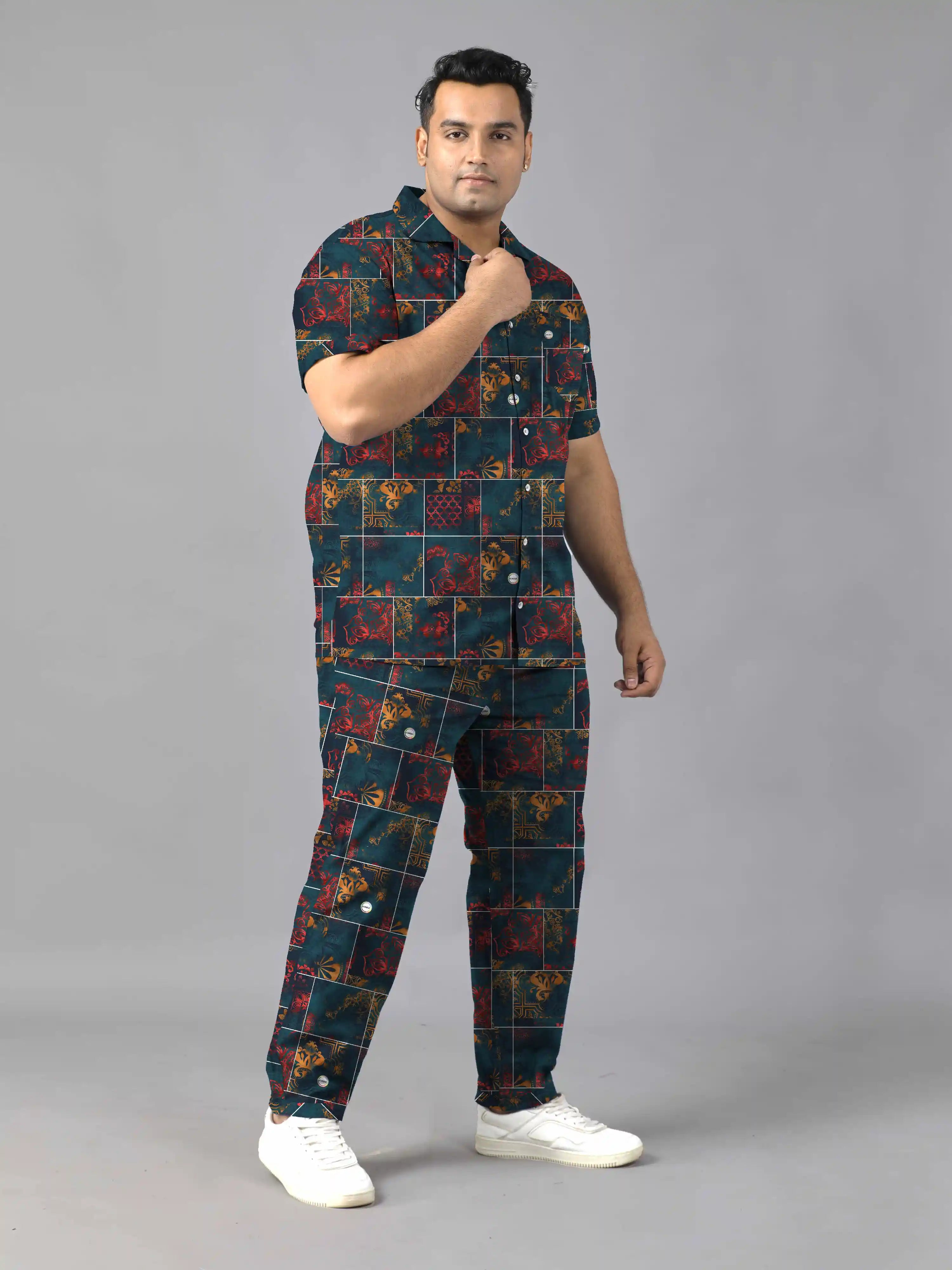 Mandala Border Digital Printed Plus Size Men's Full Co-Ord Set