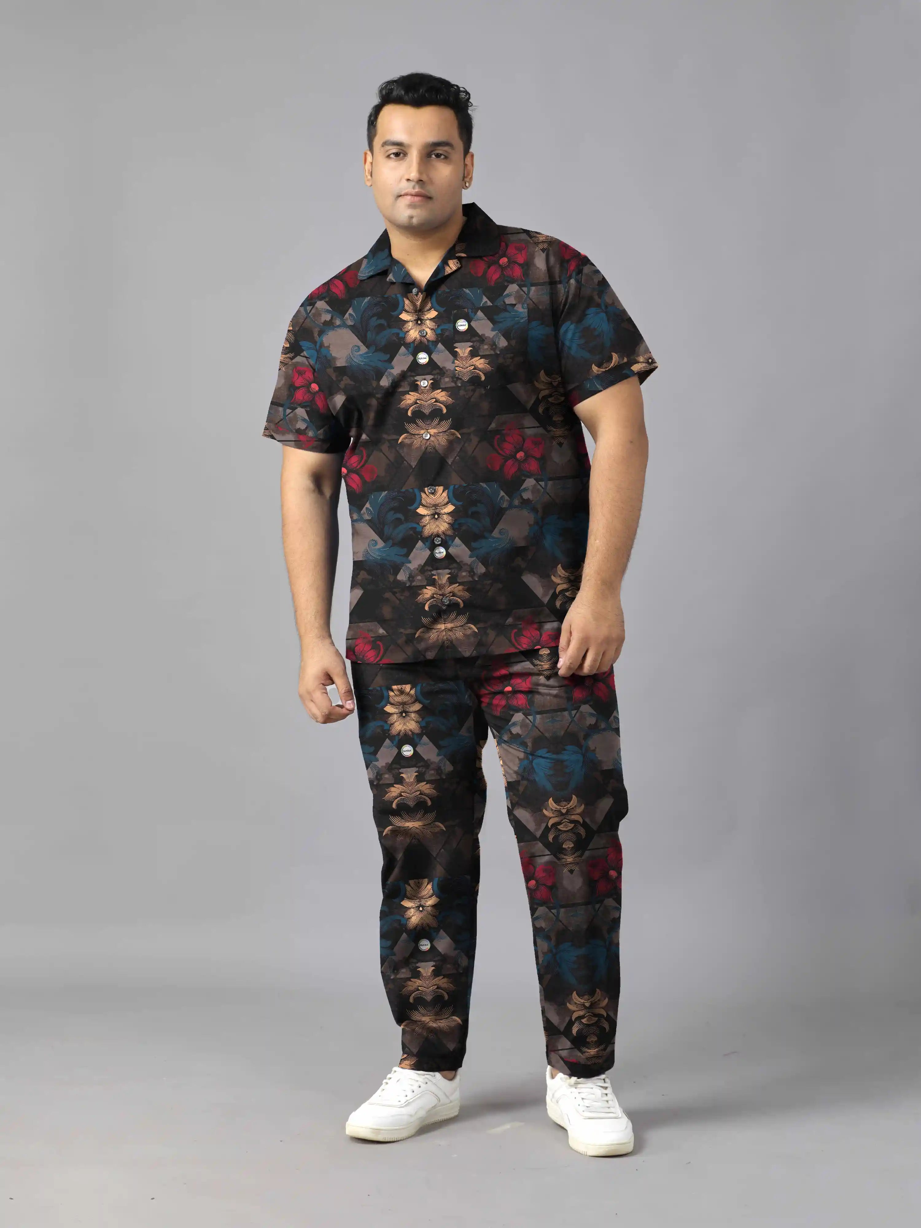 Baroque Style Digital Printed Plus Size Men's Full Co-Ord Set