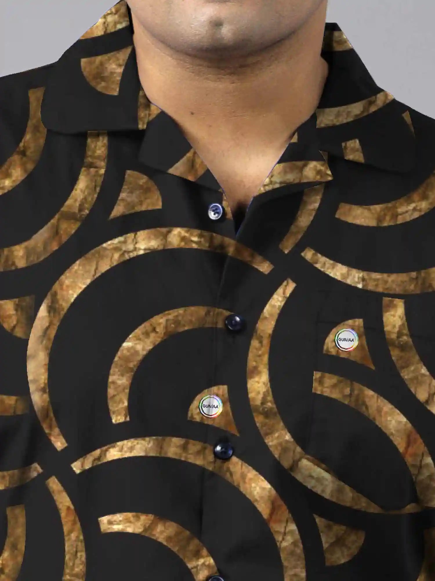 Golden Geometric Digital Printed Plus Size Men's Full Co-Ord Set