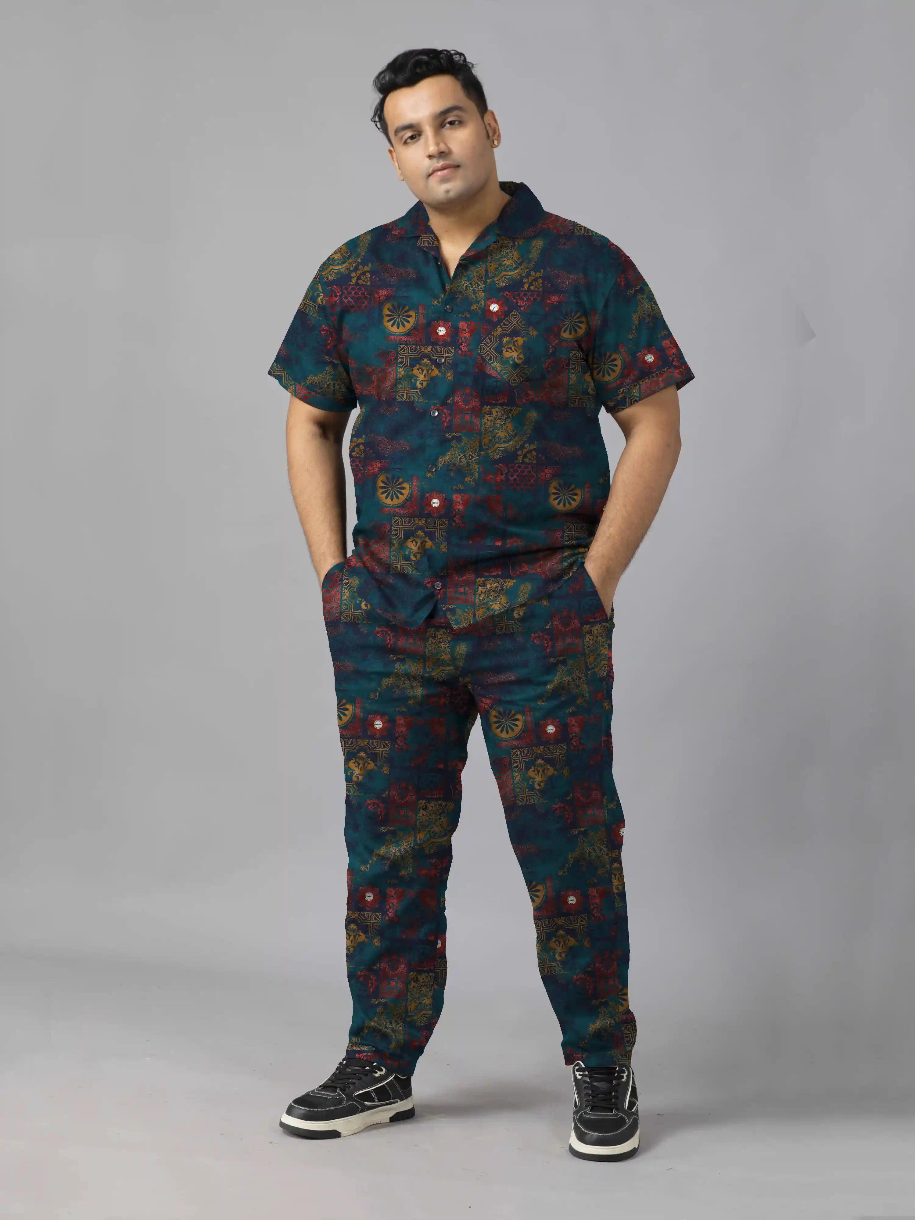 Mandala Pattern Digital Printed Plus Size Men's Full Co-Ord Set