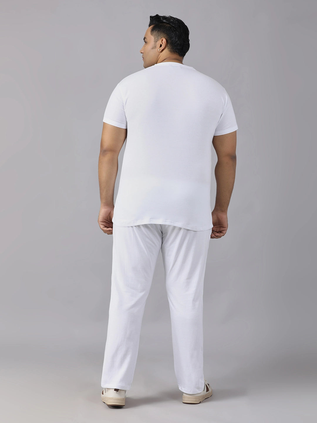 White Solid Knits Plus Size Men’s Full Co-ord Set