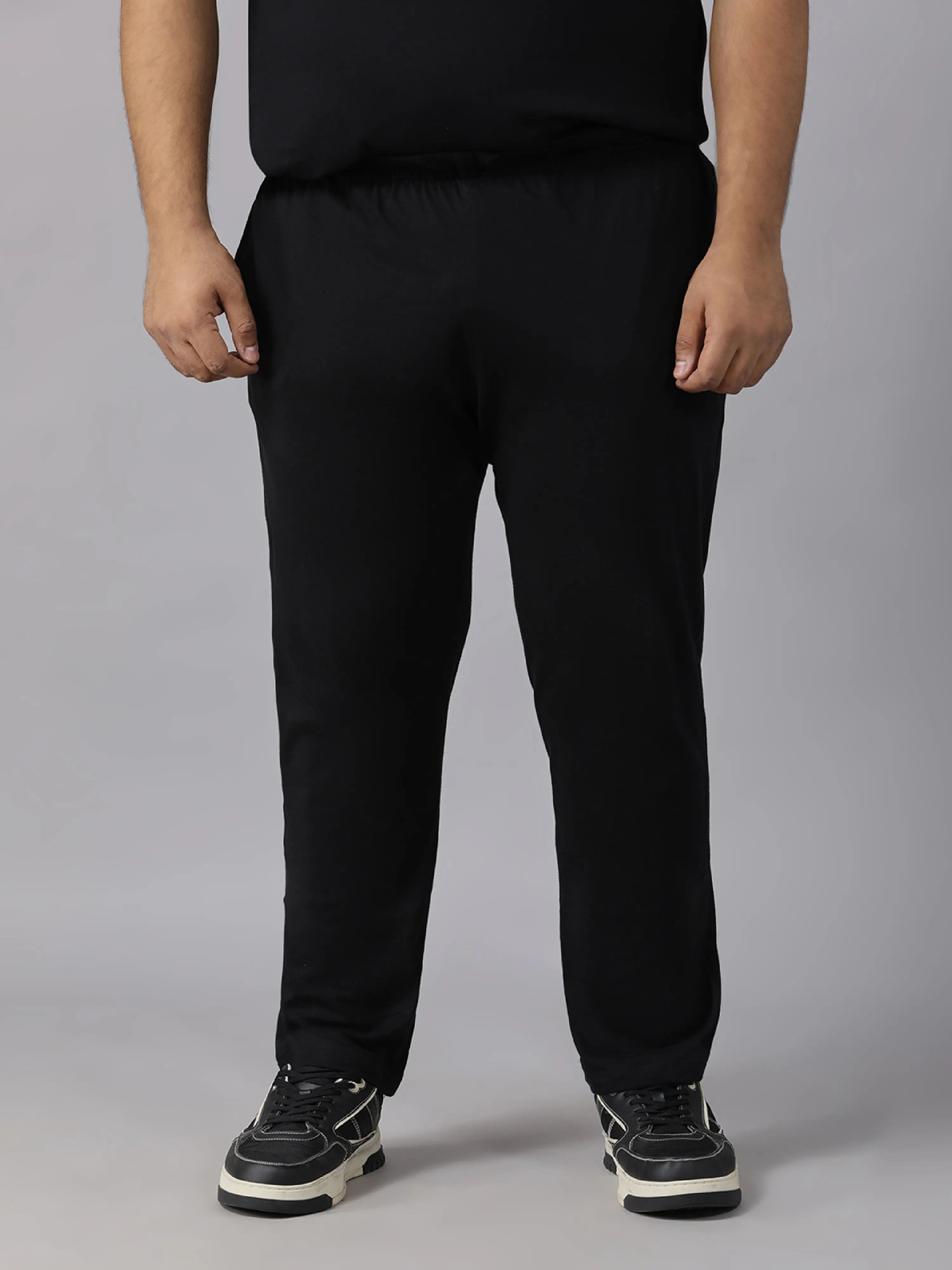 Black Solid Knits Plus Size Men’s Full Co-ord Set