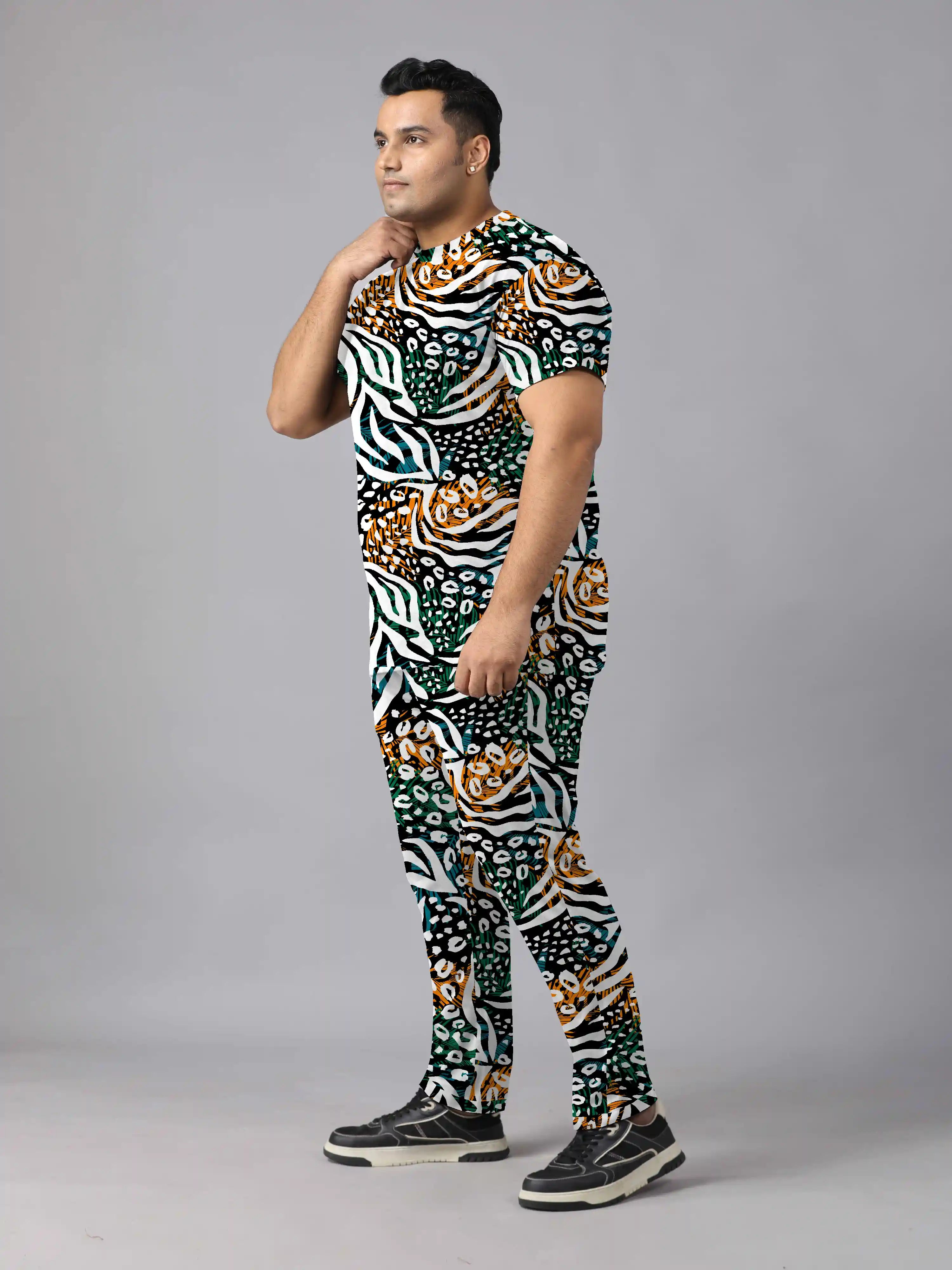 Tropical Leaves Digital Printed Knits Plus Size Men’s Full Co-ord Set