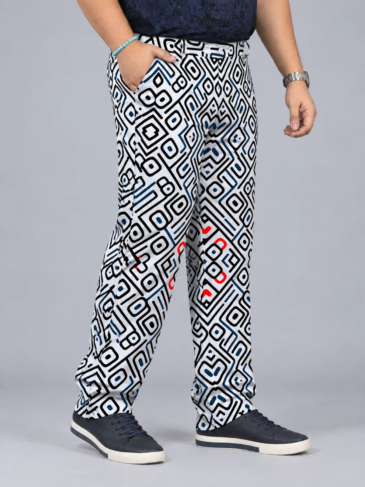Urban Geometry Digital Printed Twill Lycra Men's Plus Size Full Pant.