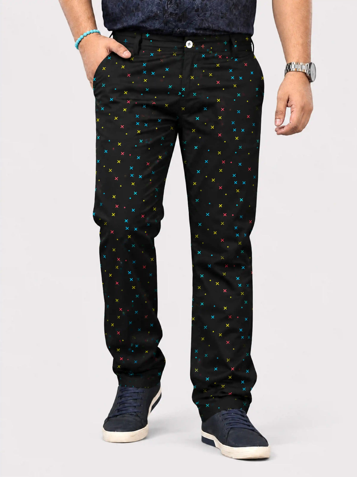 Neon Cross Digital Printed Twill Lycra Men's Plus Size Full Pant