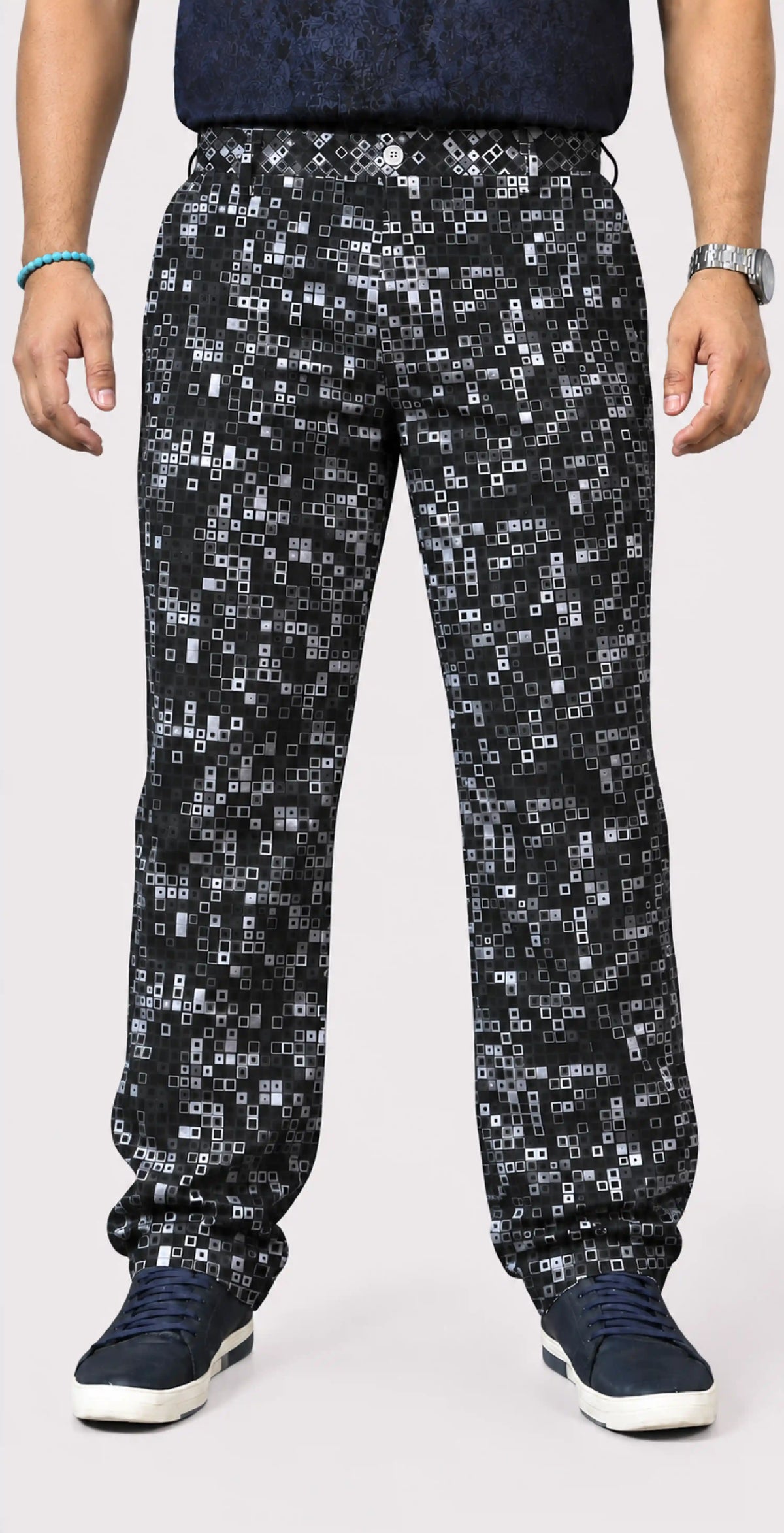 Pixel Matrix Digital Printed Twill Lycra Men's Plus Size Full Pant