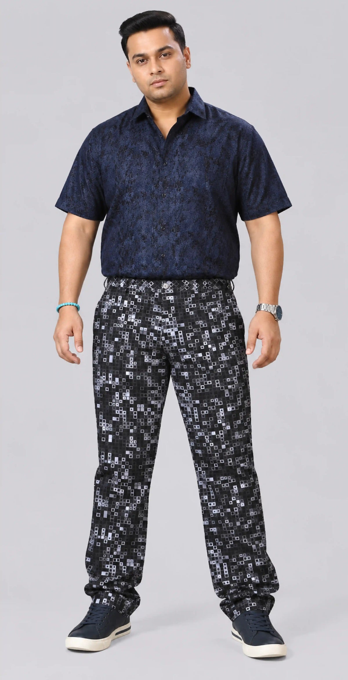 Pixel Matrix Digital Printed Twill Lycra Men's Plus Size Full Pant