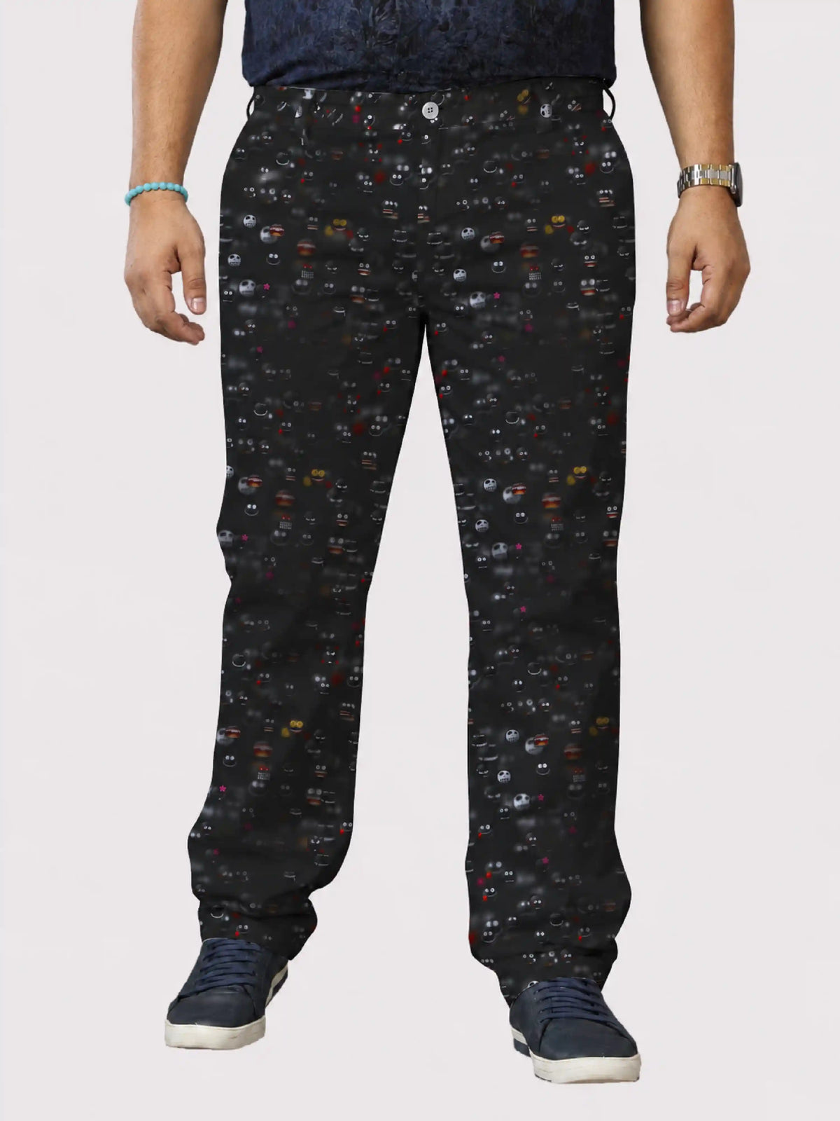 Emoji Night Digital Printed Twill Lycra Men's Plus Size Full Pant