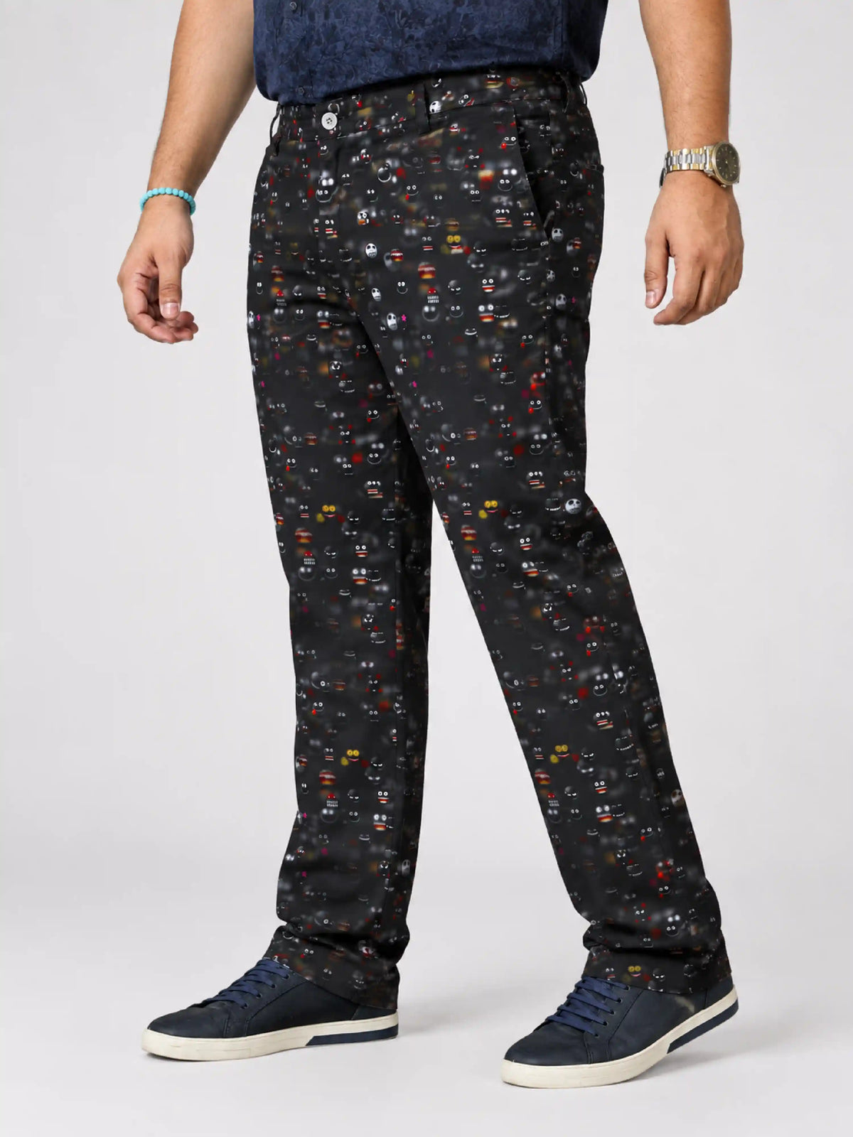 Emoji Night Digital Printed Twill Lycra Men's Plus Size Full Pant