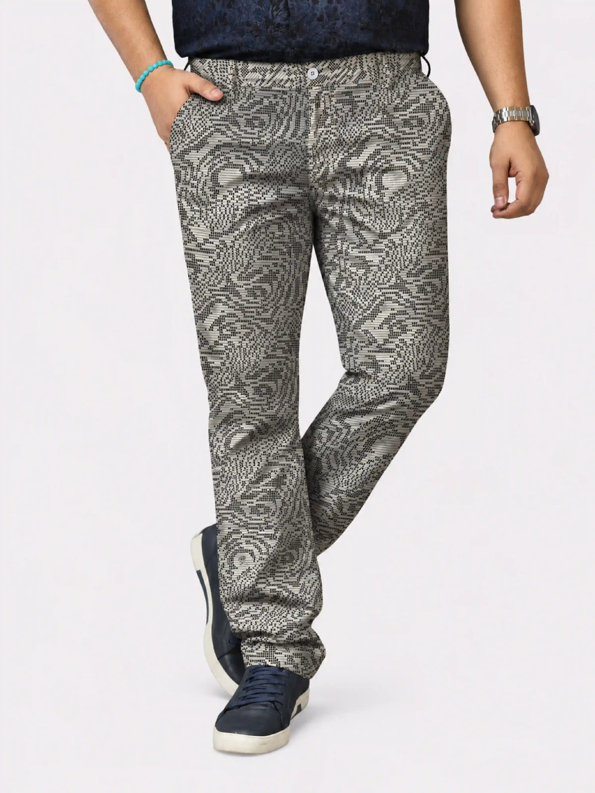 Dot Matrix Digital Printed Twill Lycra Men's Plus Size Full Pant