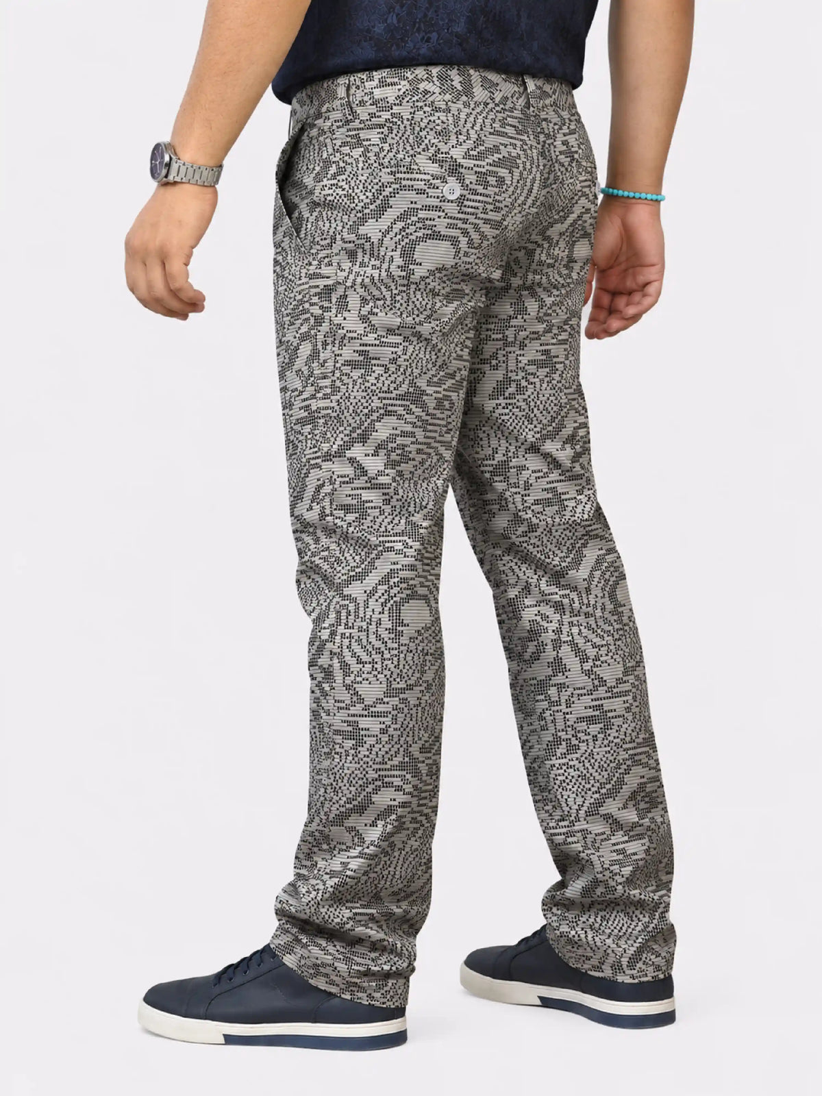 Dot Matrix Digital Printed Twill Lycra Men's Plus Size Full Pant