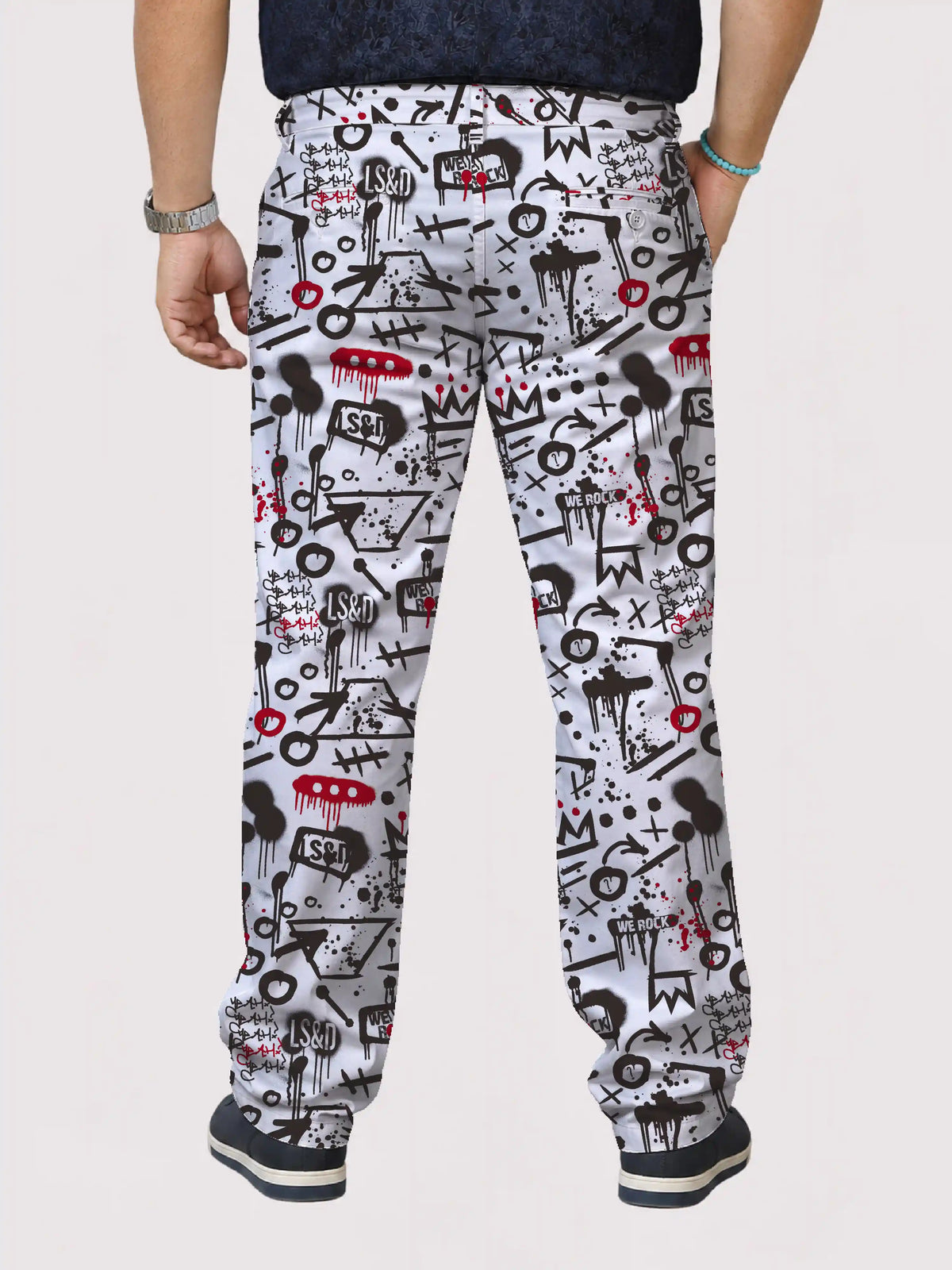 Graffiti Rock Digital Printed Twill Lycra Men's Plus Size Full Pant